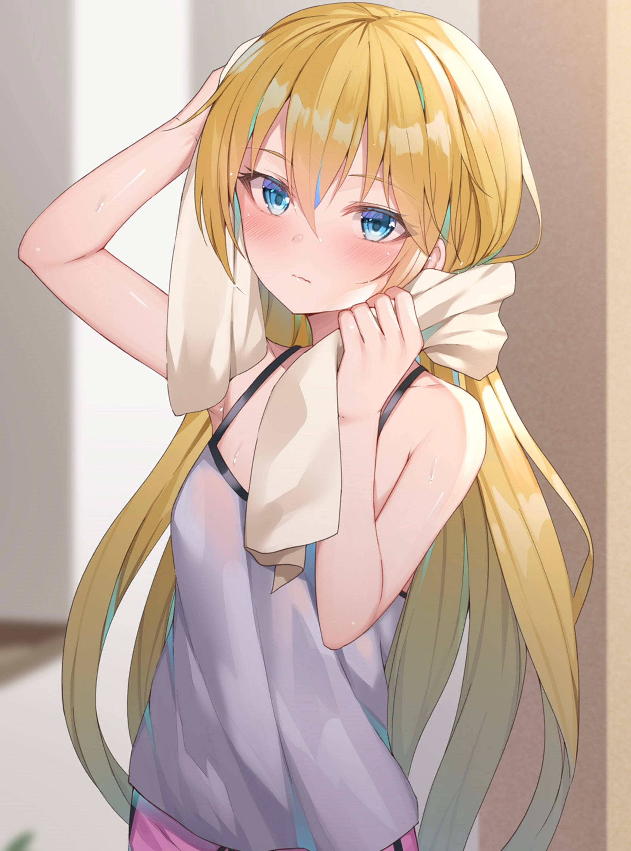 Olivia, Asobi Asobase, long blonde hair, 2K Phone Wallpaper
