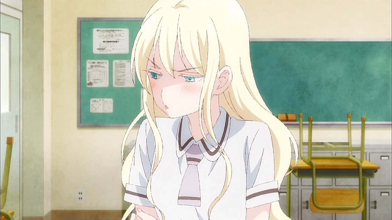 Asobi Asobase Olivia, blonde anime girl, white school uniform, HD Desktop Wallpaper