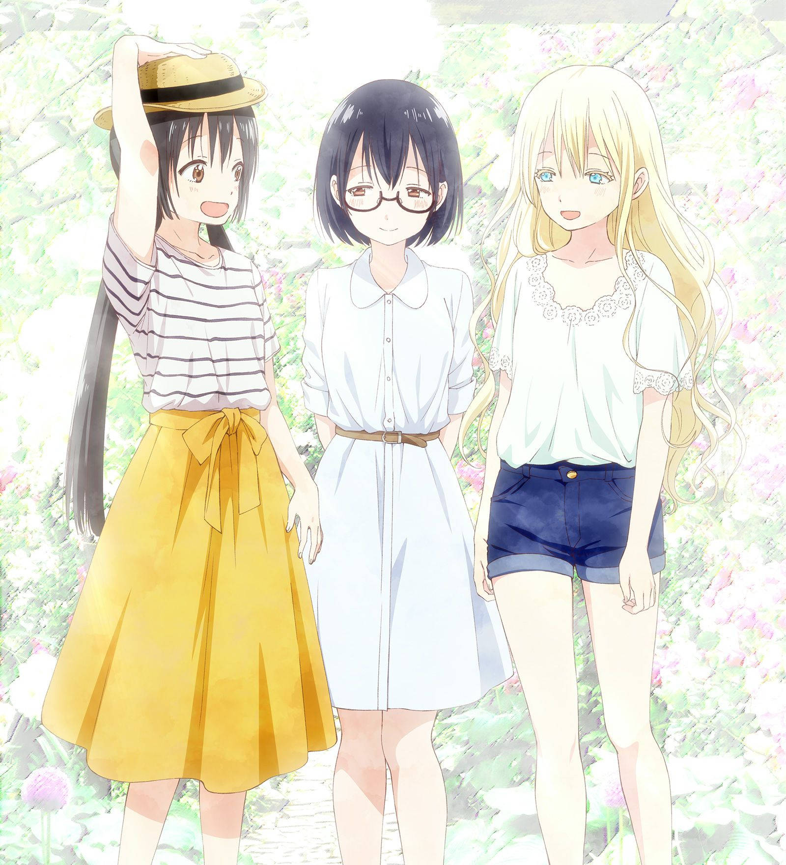 Asobi asobase, iconic trio, summer clothes, HD Phone Wallpaper