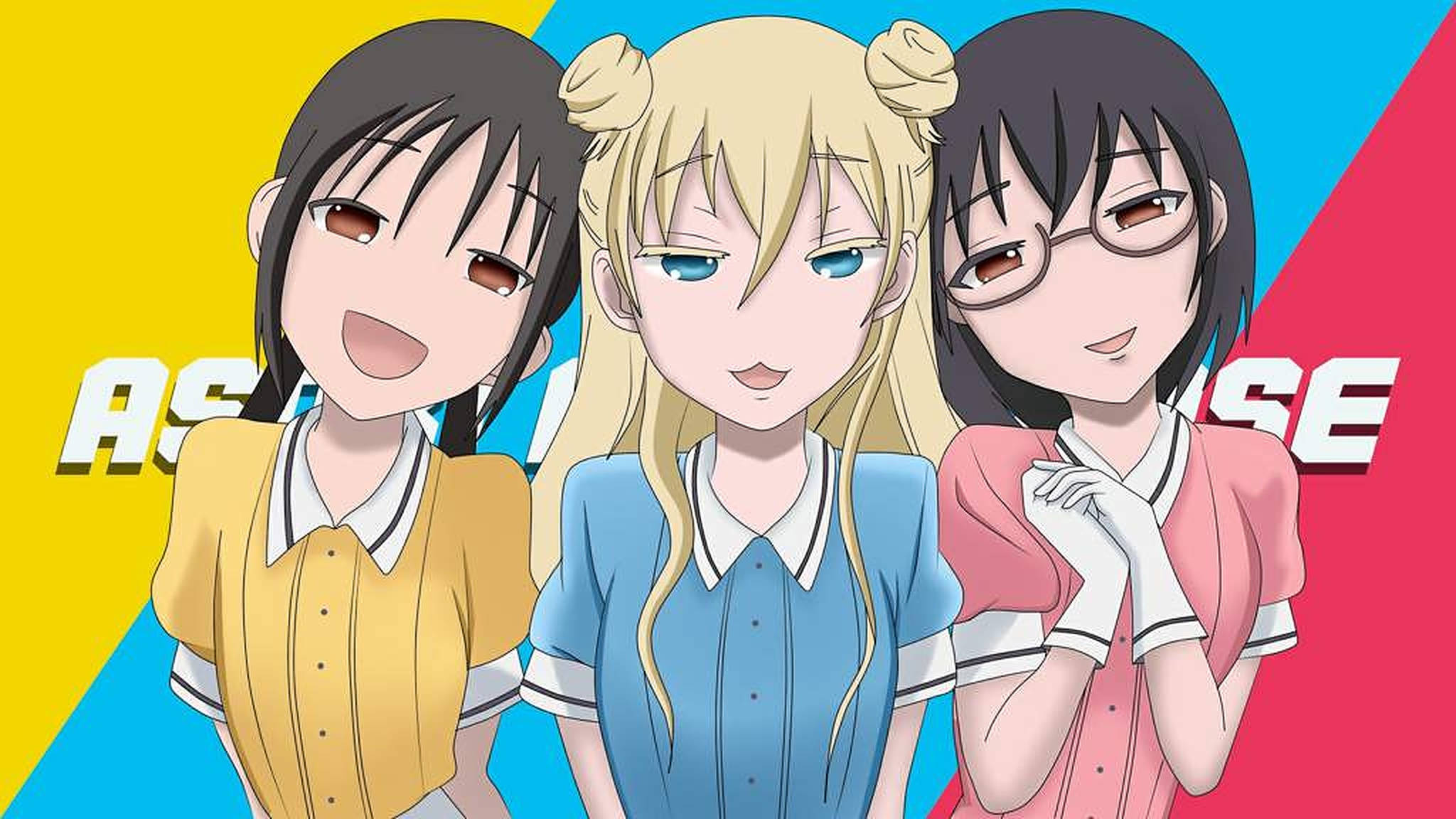 Asobi asobase, school uniforms, yellow, Full HD Desktop Wallpaper
