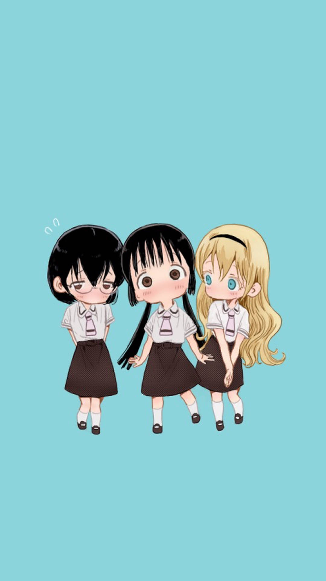 Asobi asobase, chibi art style, school uniforms, Full HD Phone Wallpaper
