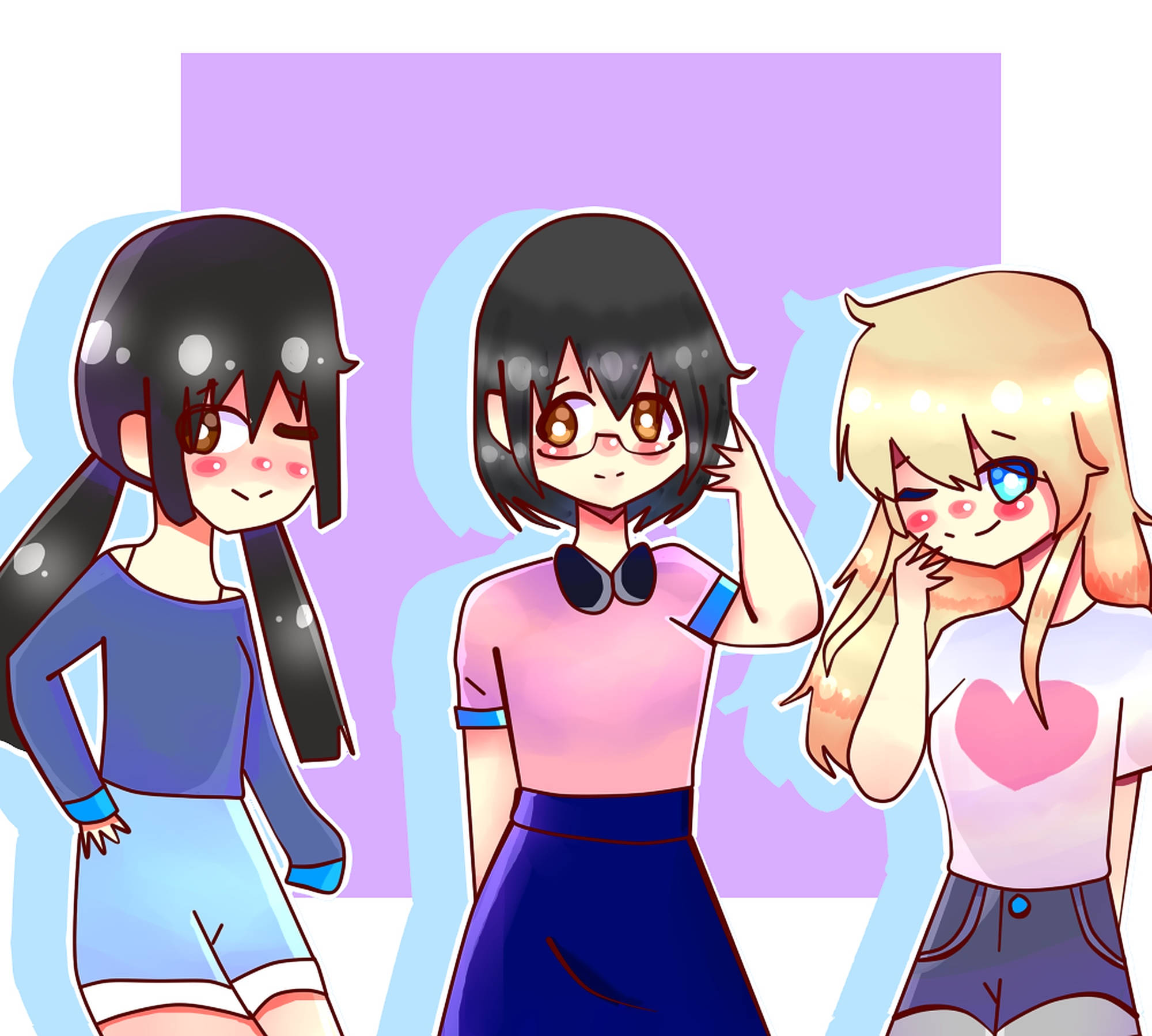 Asobi asobase, anime girls, distinct hairstyles, Full HD Desktop Wallpaper