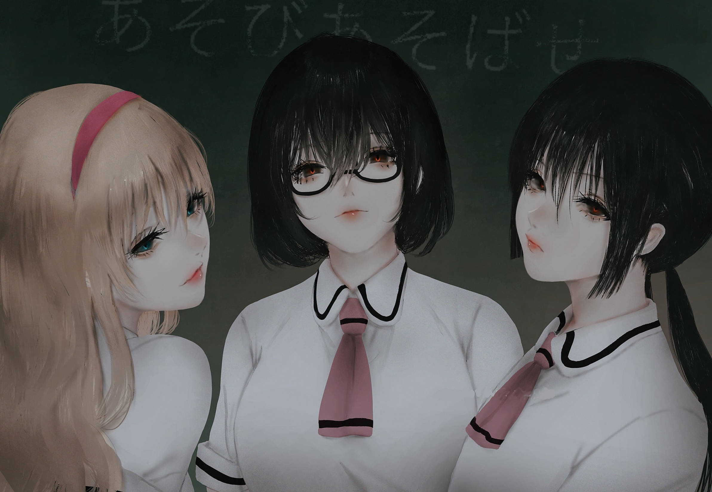 Asobi asobase, school uniforms, chalkboard, Full HD Desktop Wallpaper