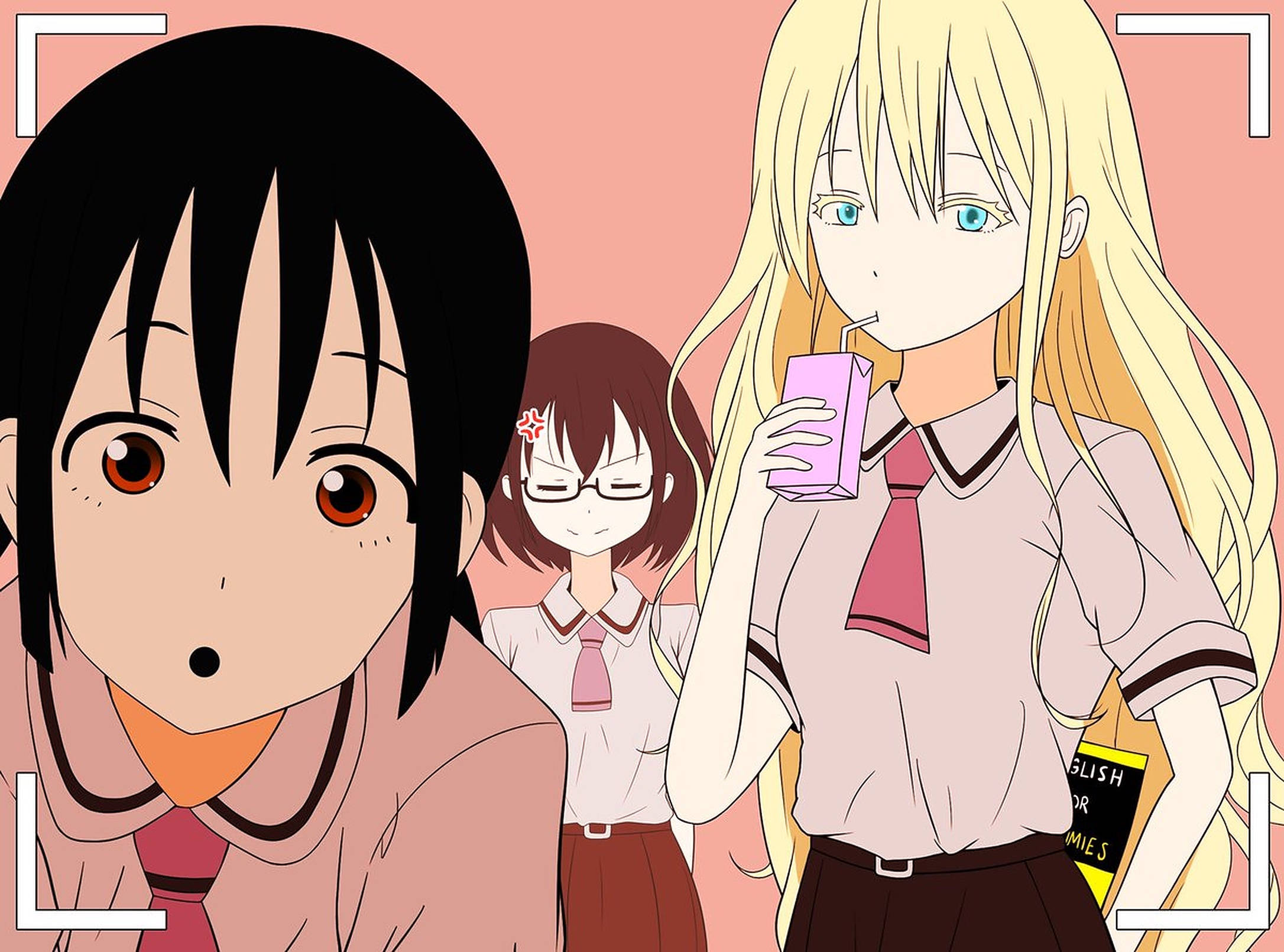 Asobi asobase, pastel pink, school uniforms, Full HD Desktop Wallpaper