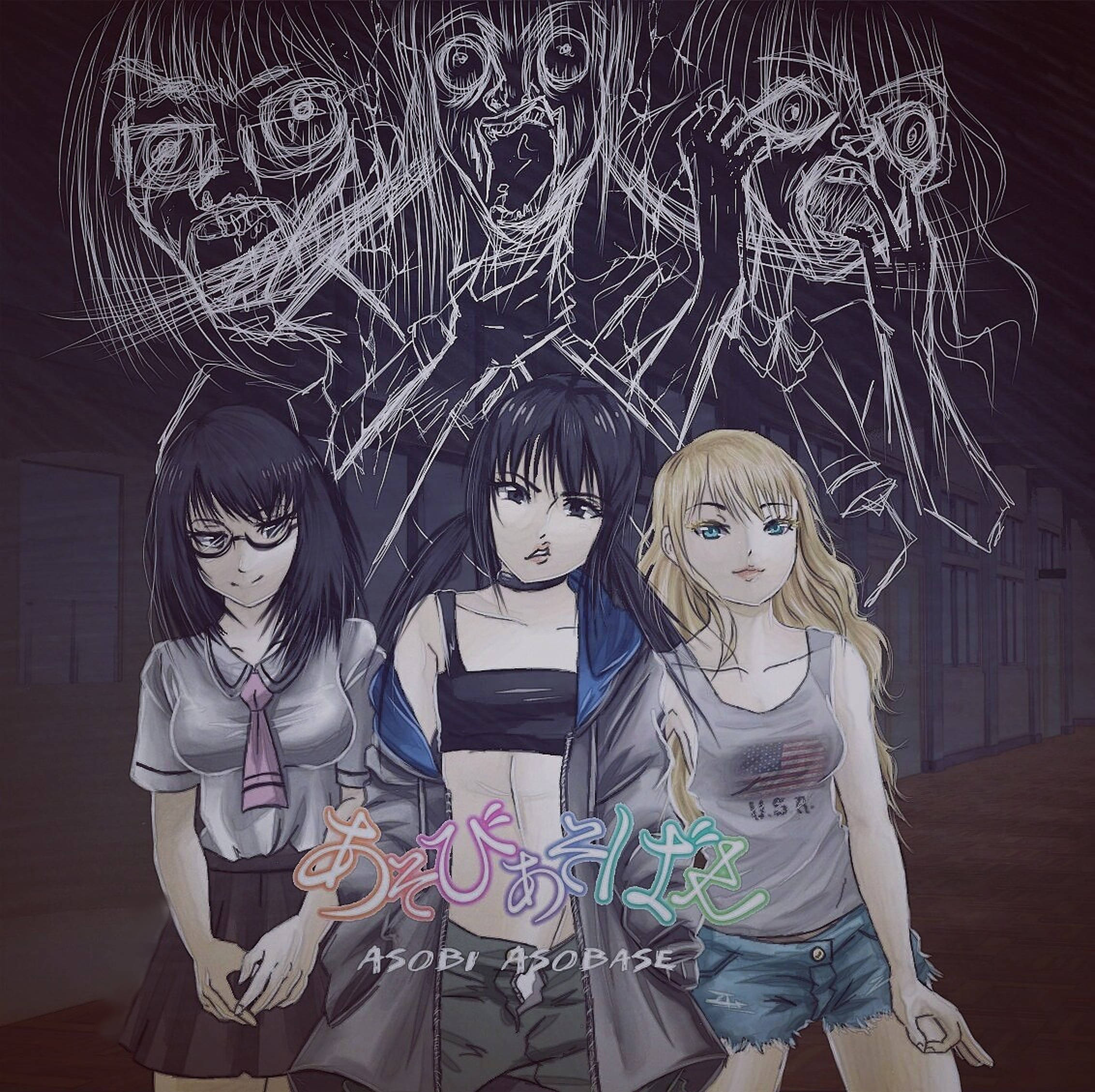 Asobi asobase, anime girls, chaotic sketchy horror faces, Full HD Desktop Wallpaper