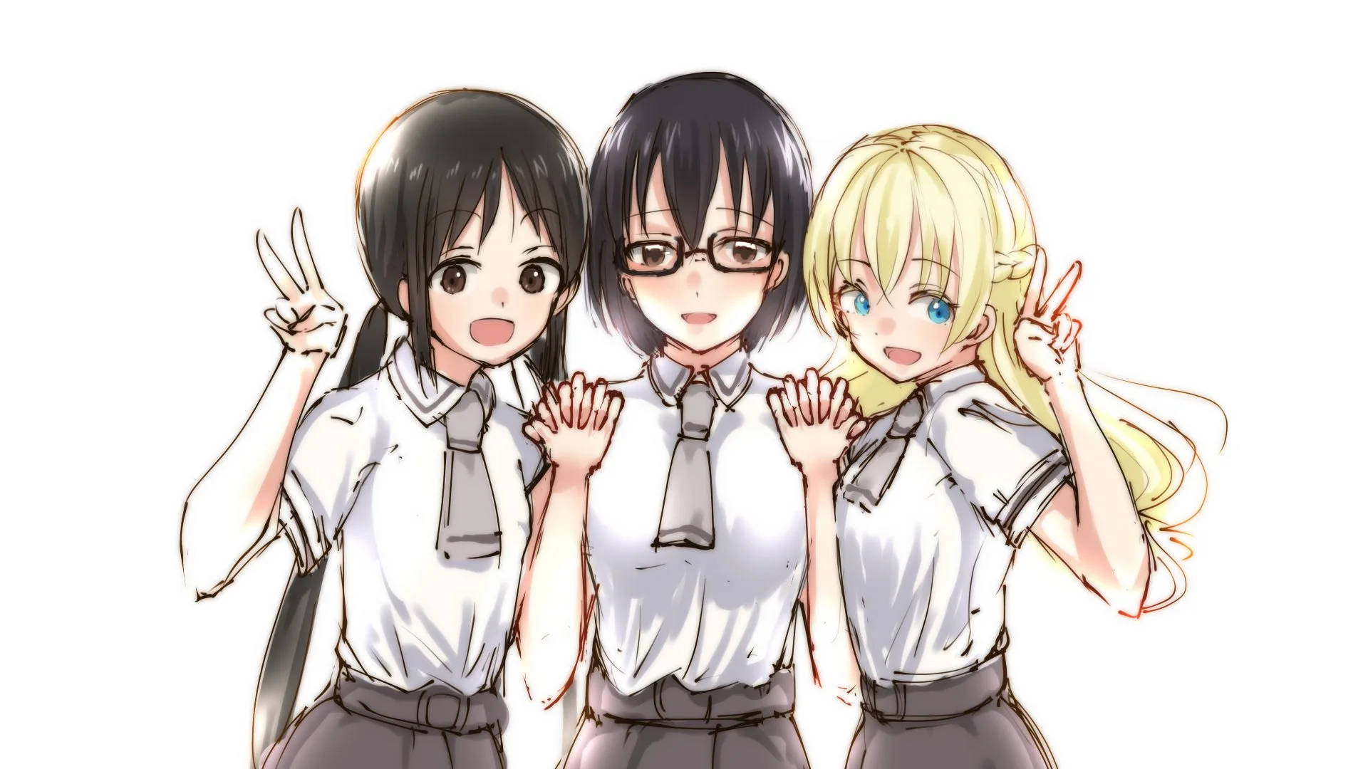 Asobi asobase, school girls, school uniforms, Full HD Desktop Wallpaper