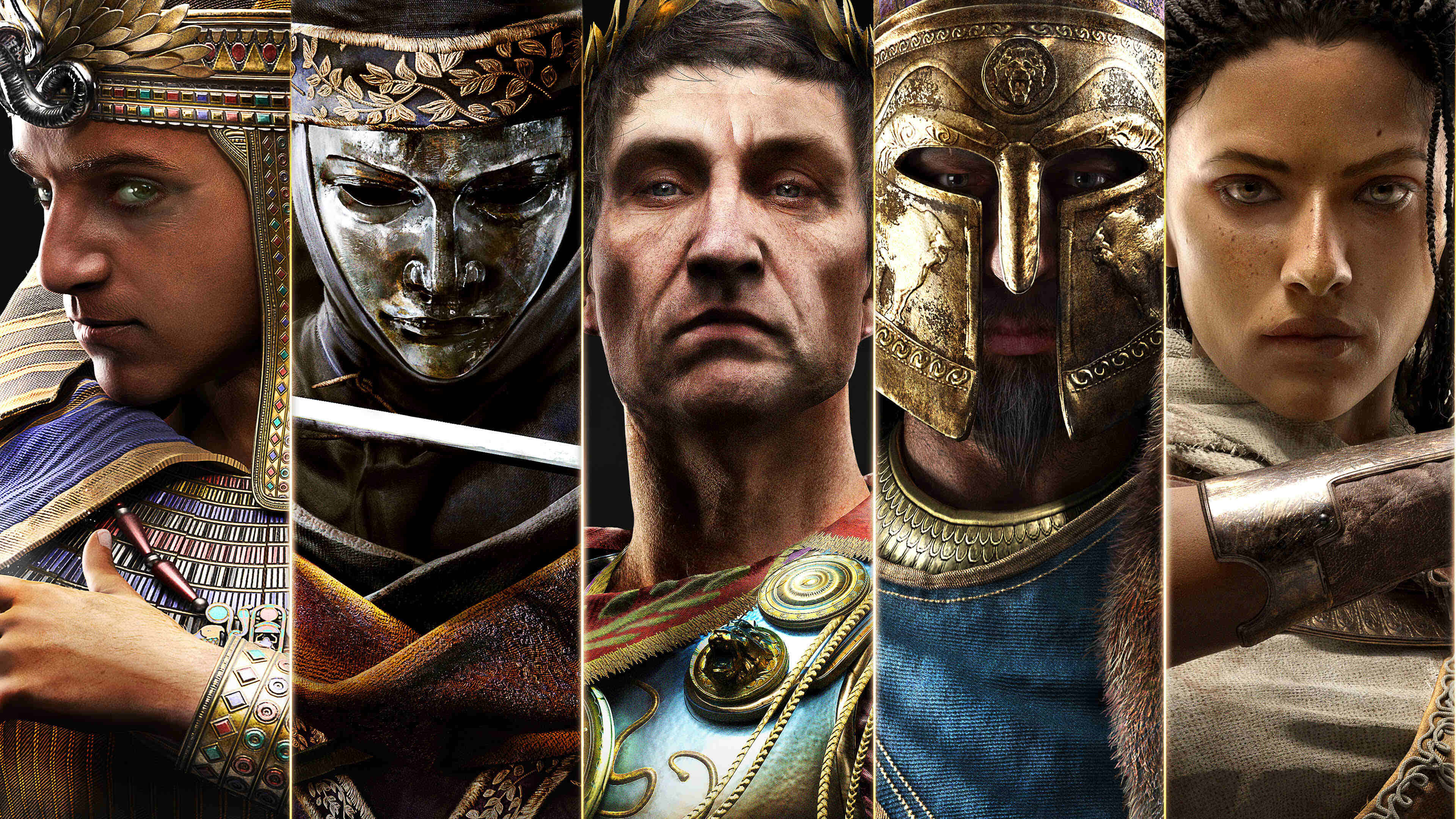 Assassin's Creed Characters, ancient warriors, ornate armor, 4K Desktop Wallpaper