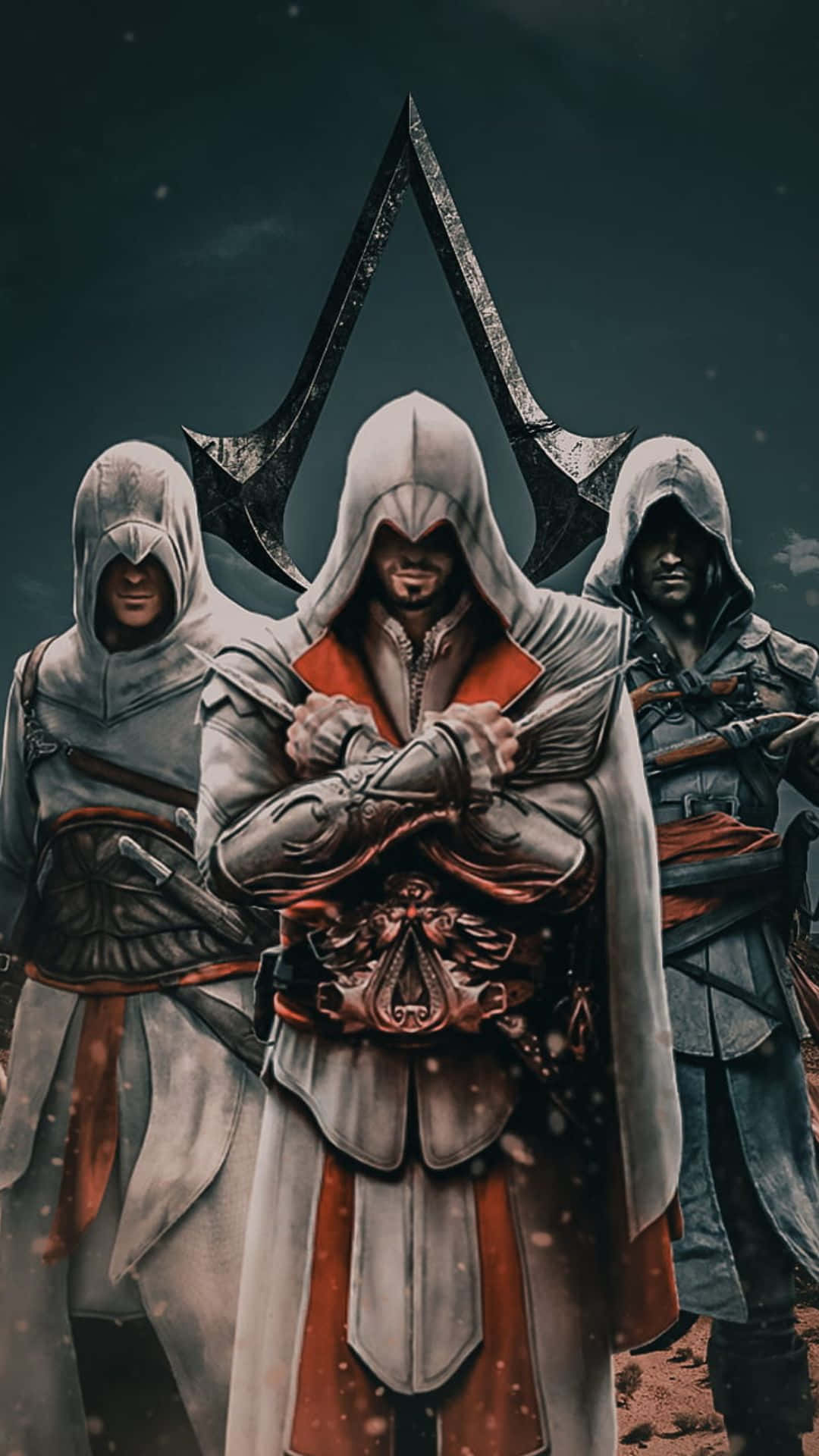 Assassin's Creed Characters, white and red robes, 刺客信条 symbol, Full HD Phone Wallpaper