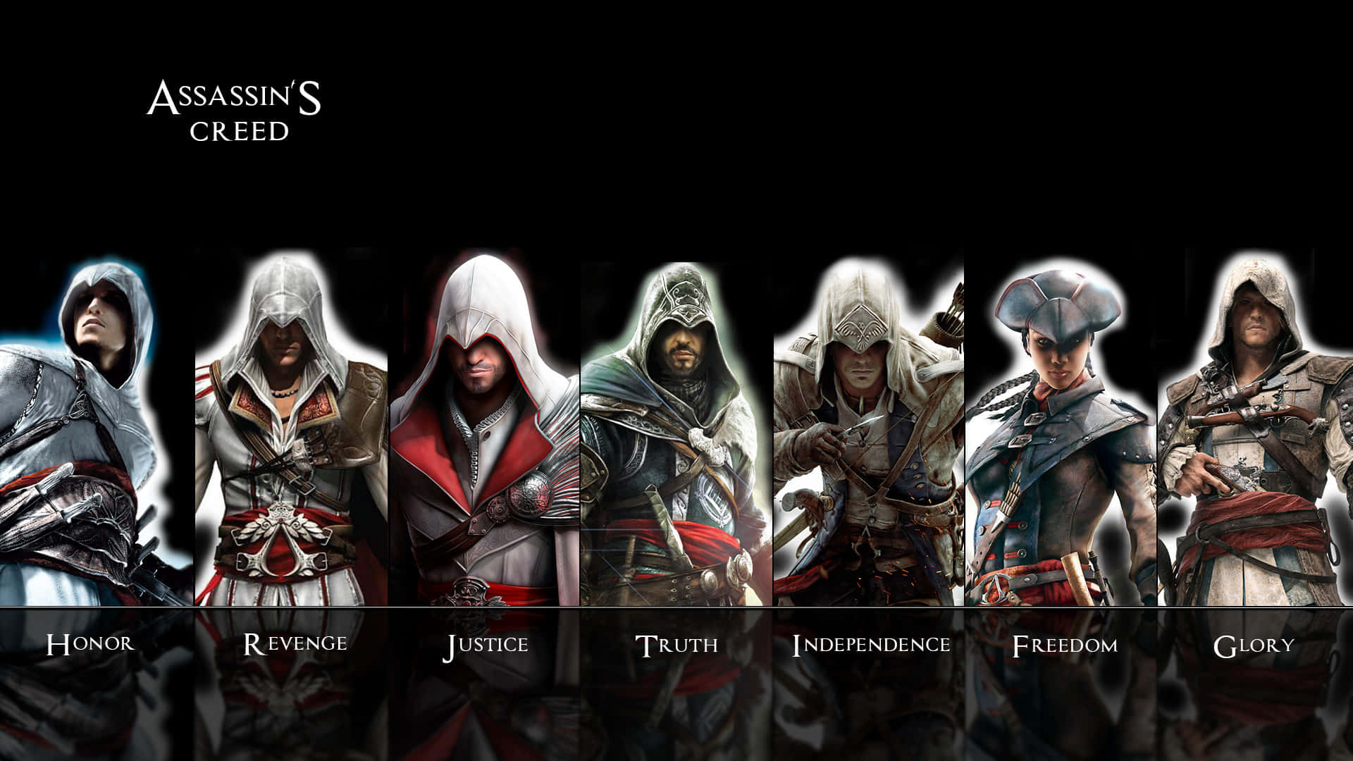Assassin's Creed Characters, hooded assassins, black background, Full HD Desktop Wallpaper