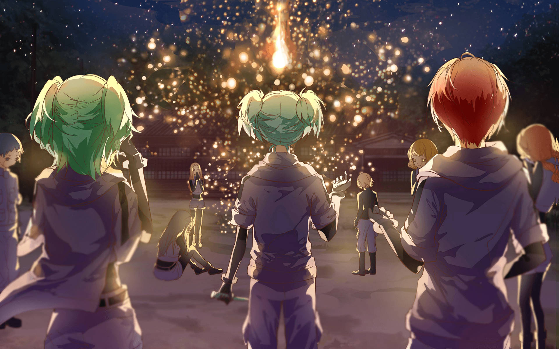 Assassination Classroom, firecrackers, night, Full HD Desktop Wallpaper