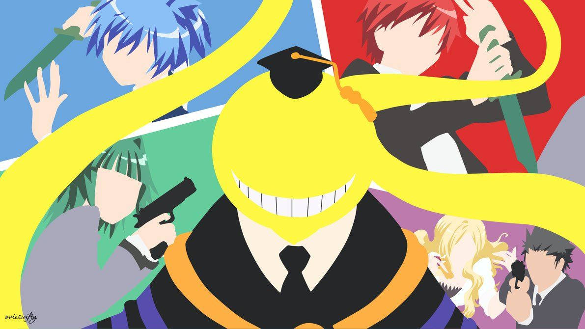 Assassination Classroom, yellow smiling figure, graduation cap, SD Desktop Wallpaper