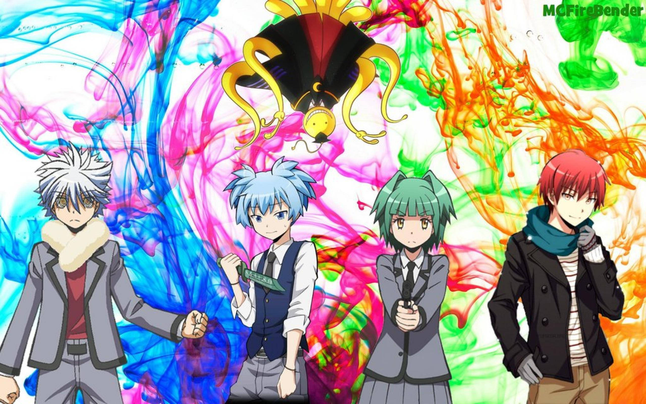 Assassination Classroom, colorful poster, swirling vortex of vividly colored ink, 2K Desktop Wallpaper