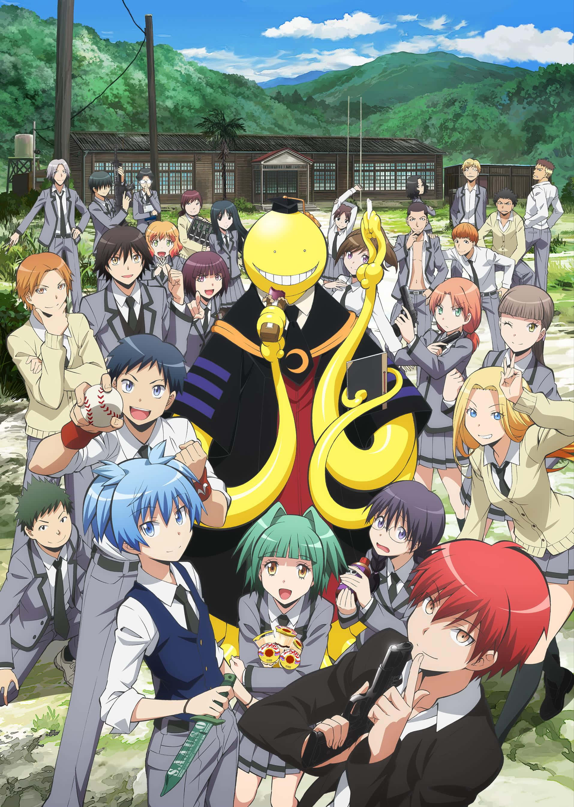 Assassination Classroom, yellow smiley-faced character, long golden tail, 2K Phone Wallpaper