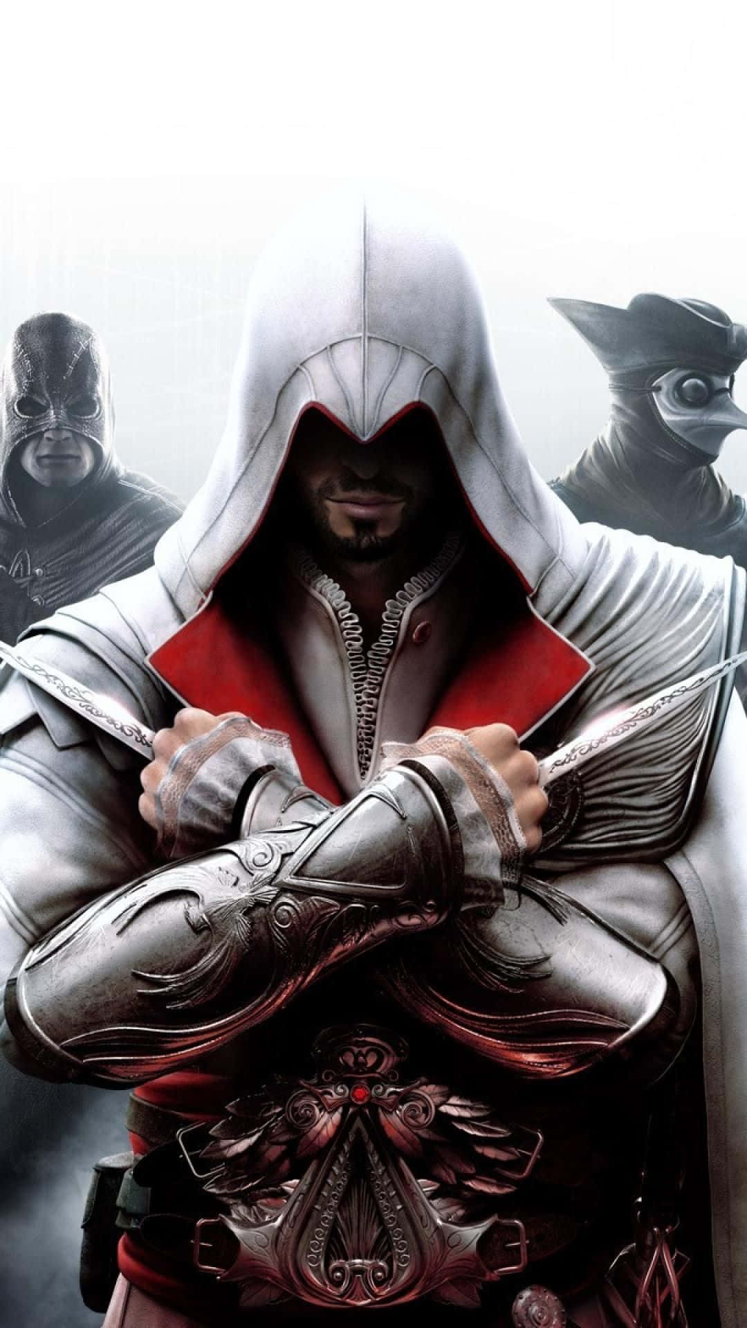 Assassins Creed iPhone, hooded assassin, white and red robes, Full HD Phone Wallpaper