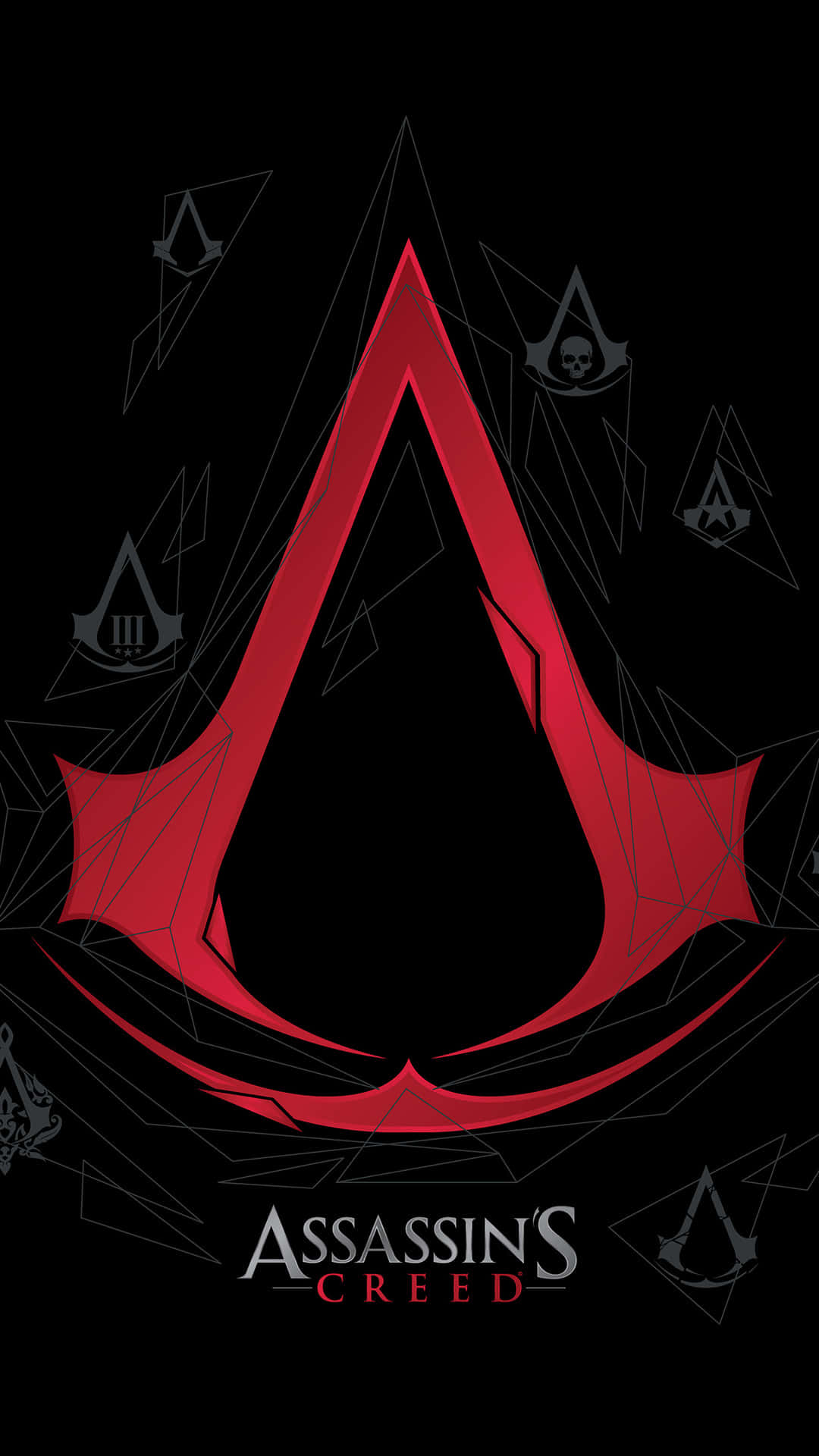 Assassins Creed, black background, bold red logo, Full HD Phone Wallpaper
