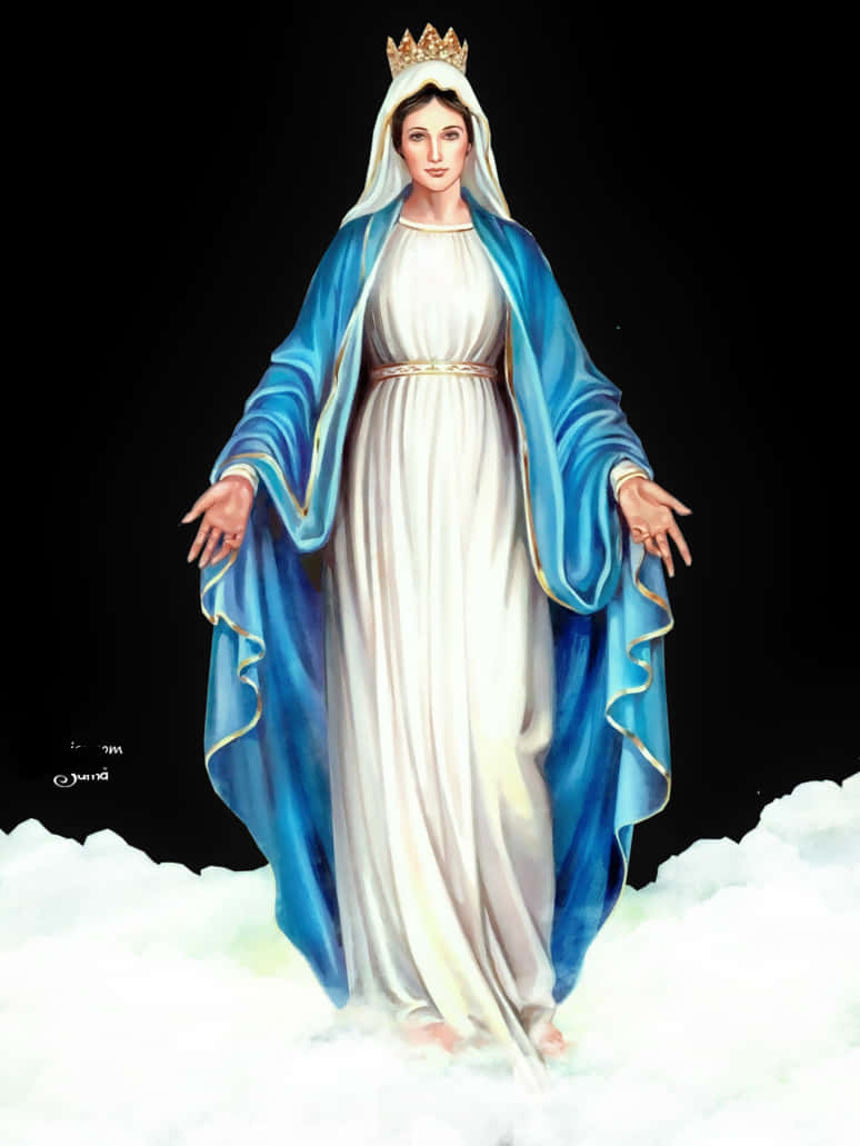 Mother Mary, crowned woman, blue and white robes, SD Phone Wallpaper