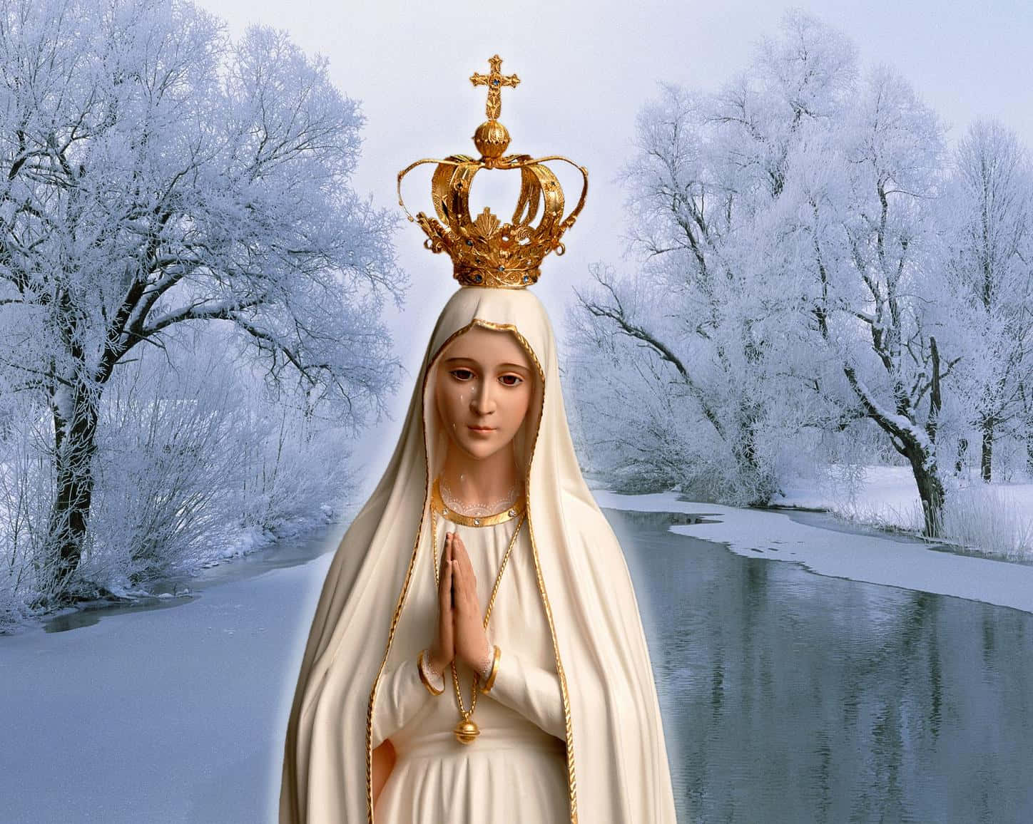 Mother Mary, white veil, golden crown, HD Desktop Wallpaper