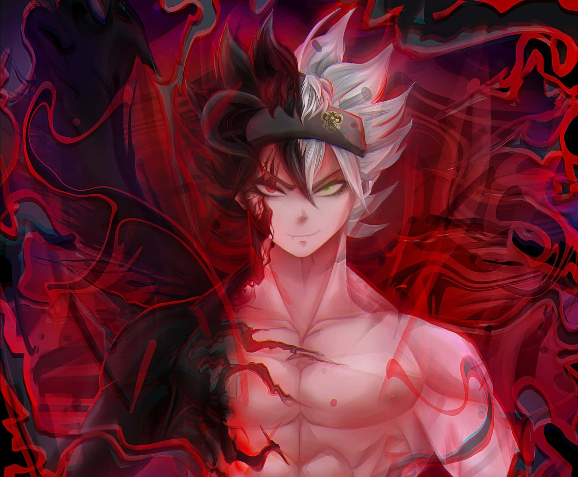 Asta, demonic transformation, spiky white and black hair, Full HD Desktop Wallpaper
