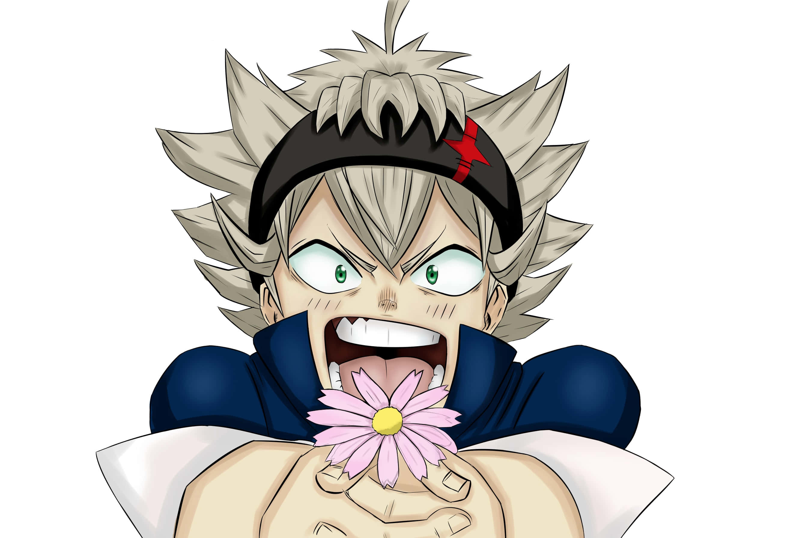 Asta, spiky silver hair, green eyes, 2K Desktop Wallpaper