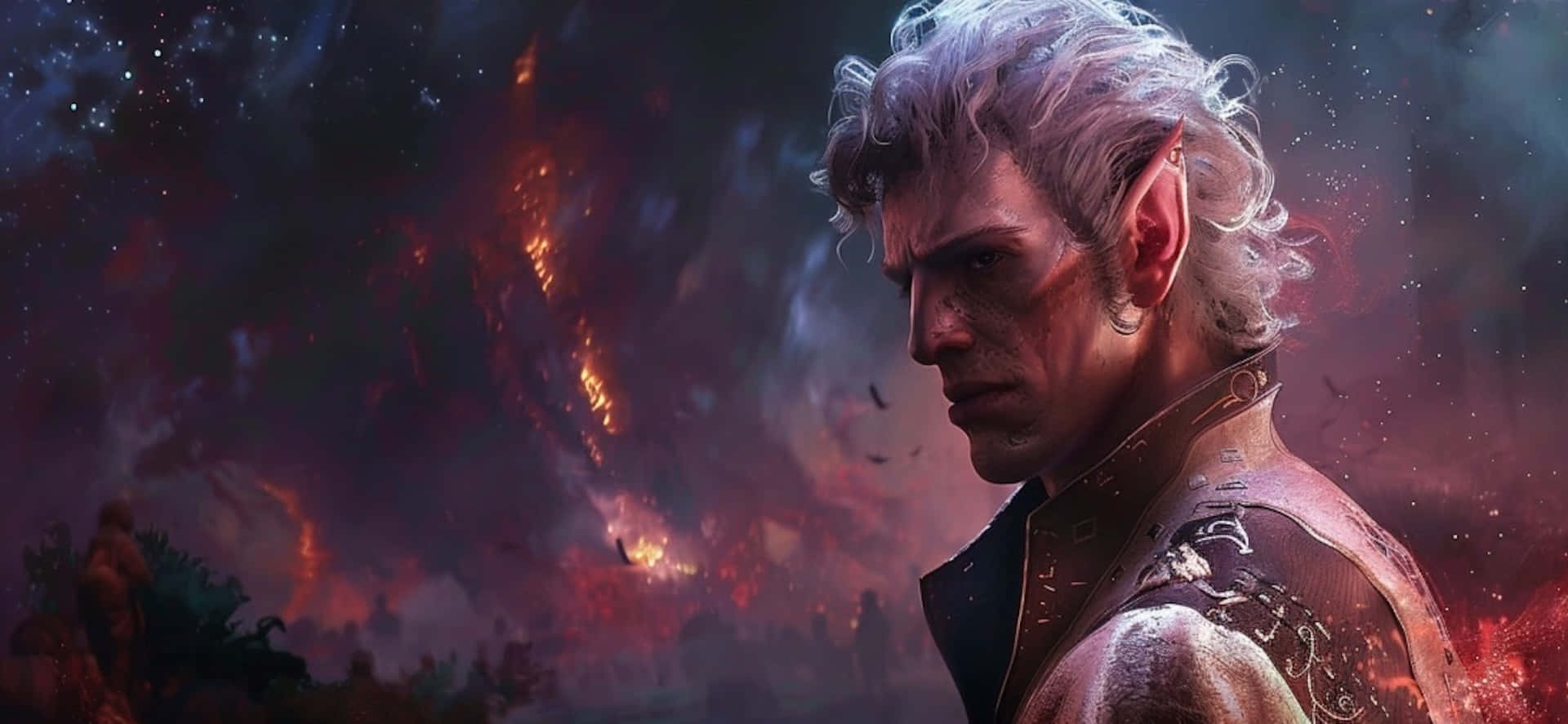 Astarion, vampire spawn, silver-haired elf warrior, Full HD Desktop Wallpaper