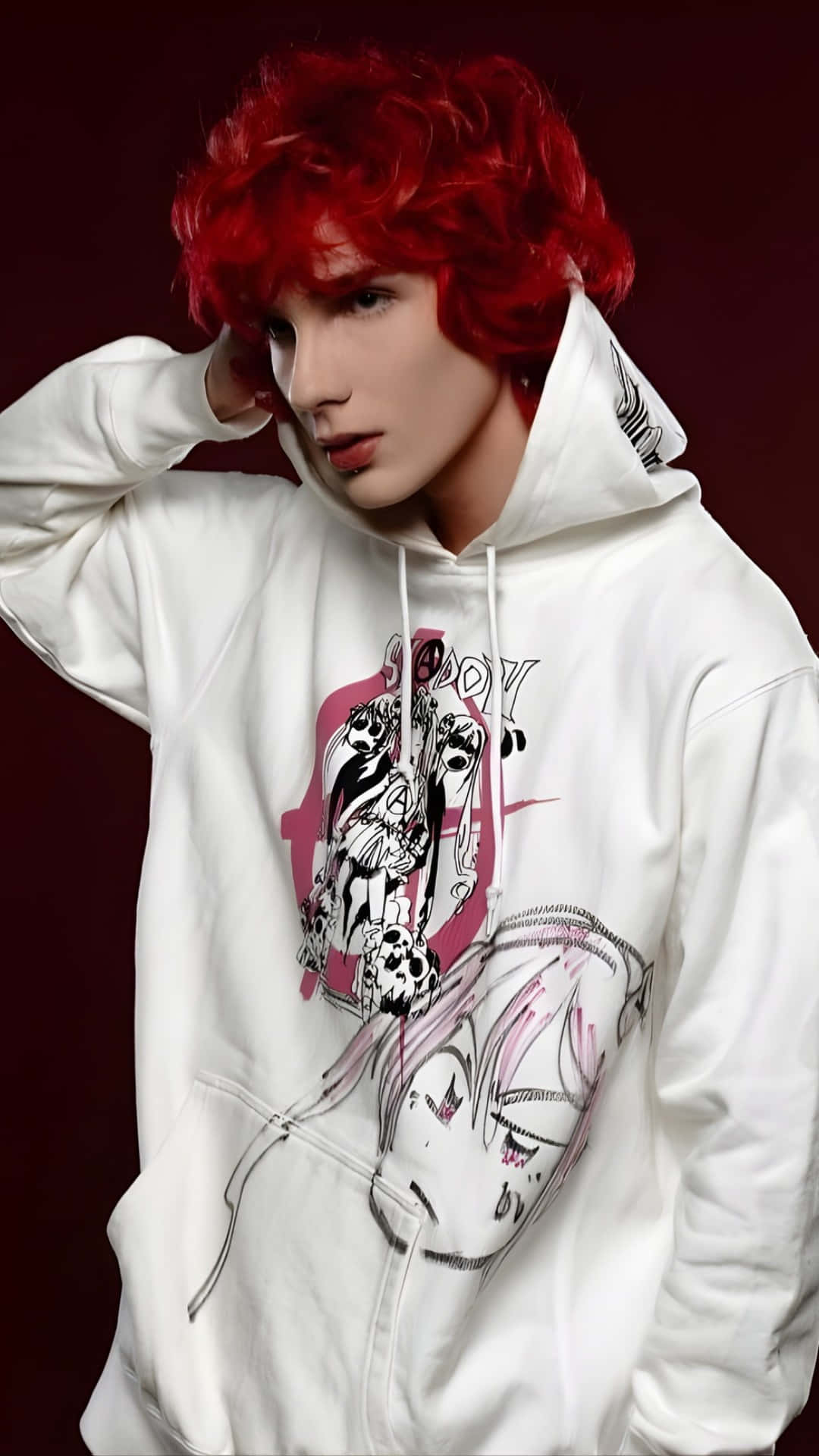 Asteria, red hair, white hoodie, Full HD Phone Wallpaper
