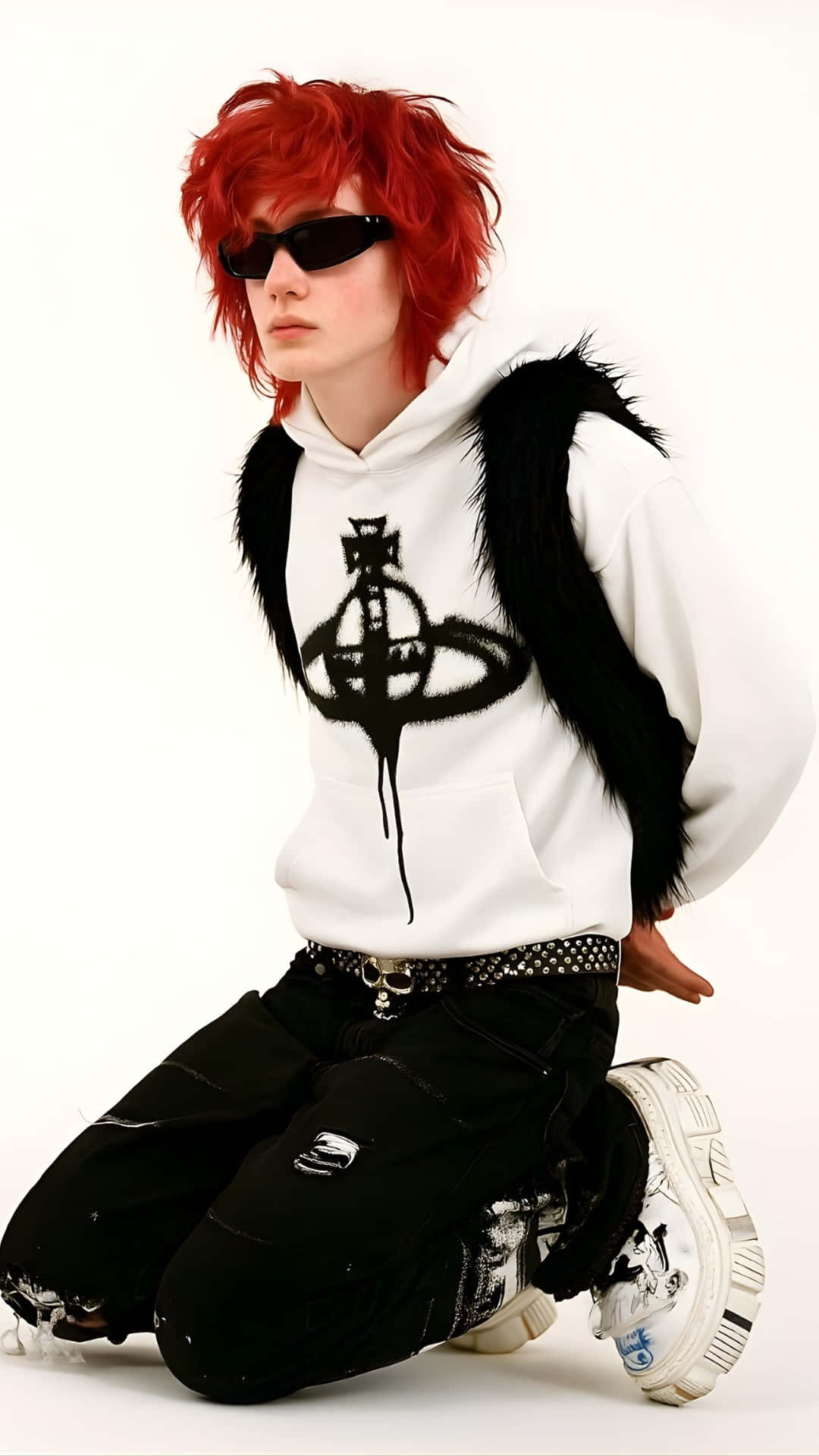 Asteria, urban streetwear style, vibrant red hair, Full HD Phone Wallpaper