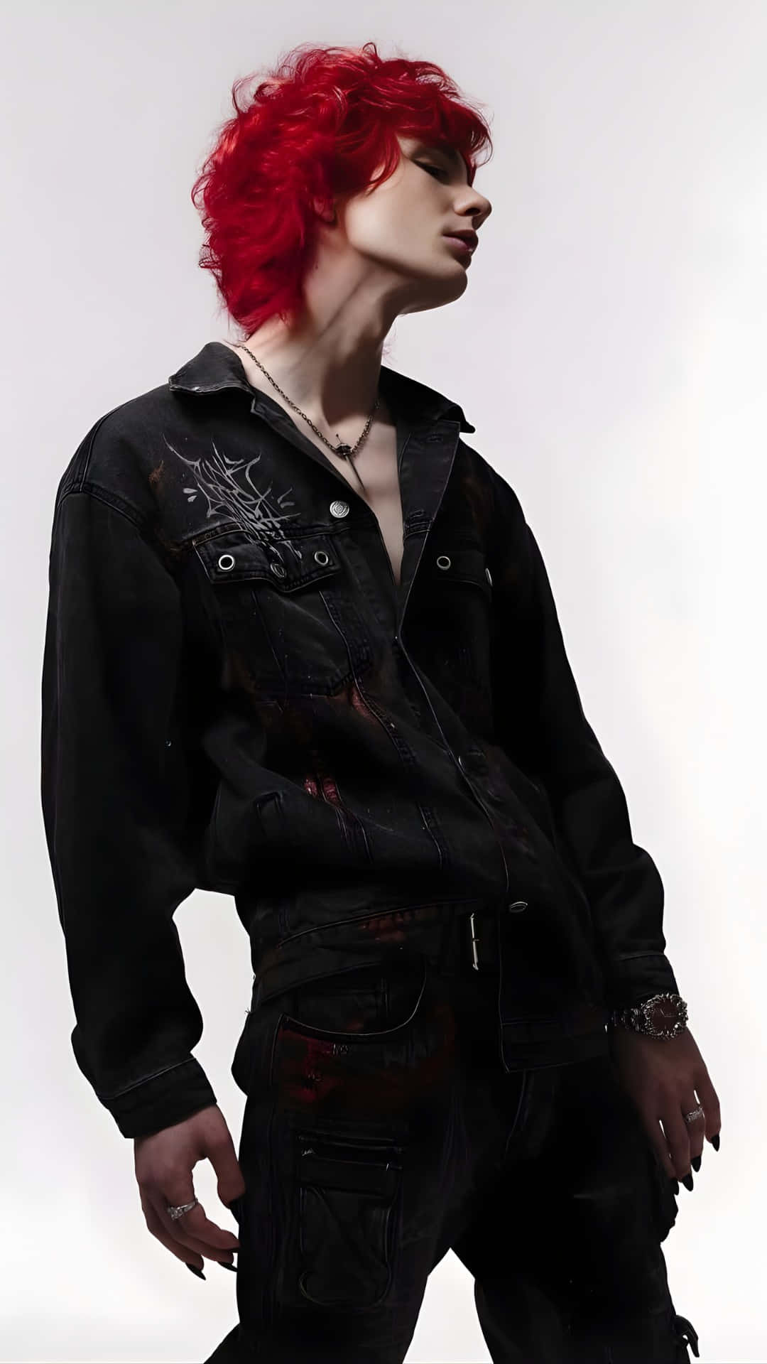 Asteria, red hair, distressed black denim jacket, Full HD Phone Wallpaper