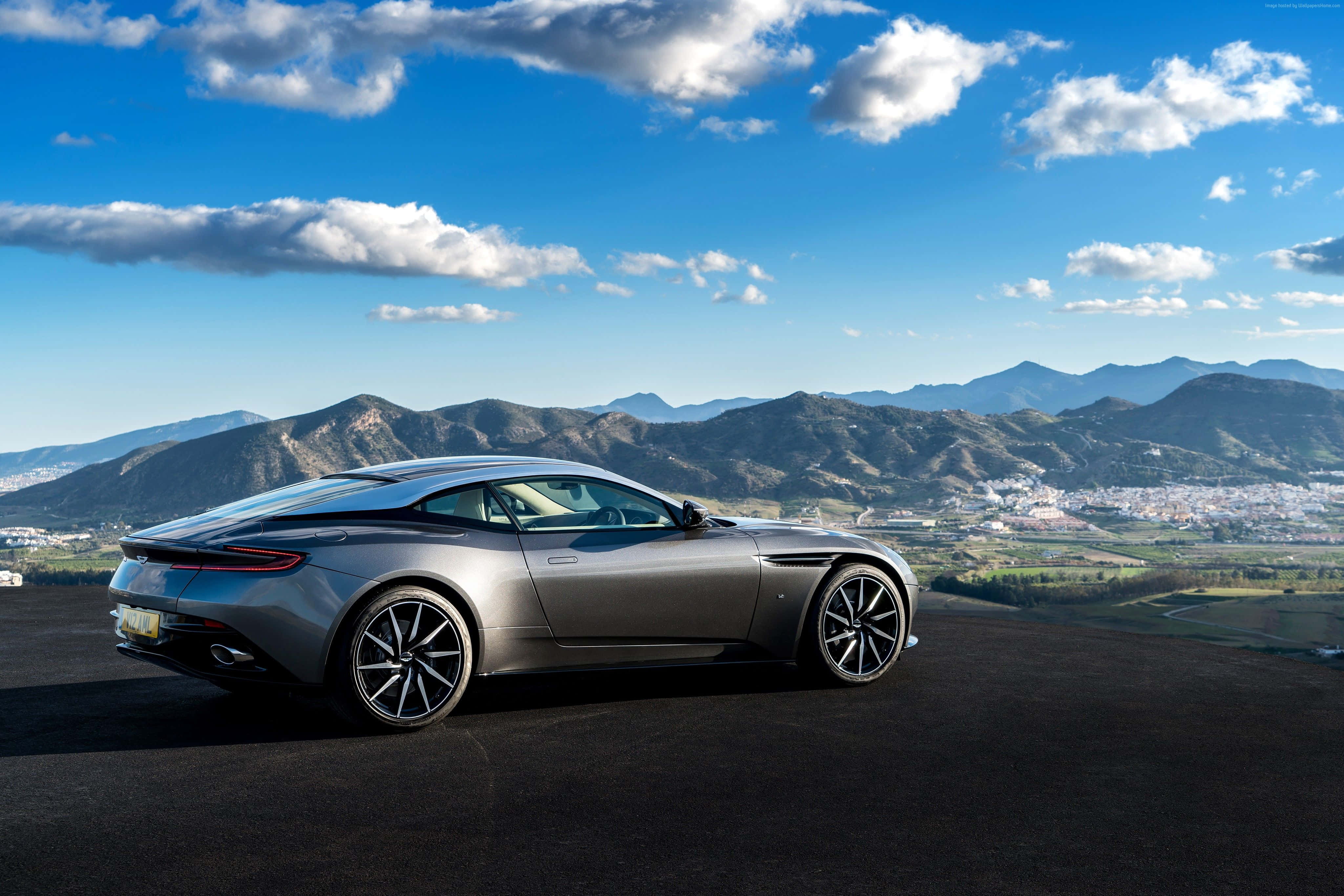 Aston Martin DB11, silver, mountaintop, 4K Desktop Wallpaper