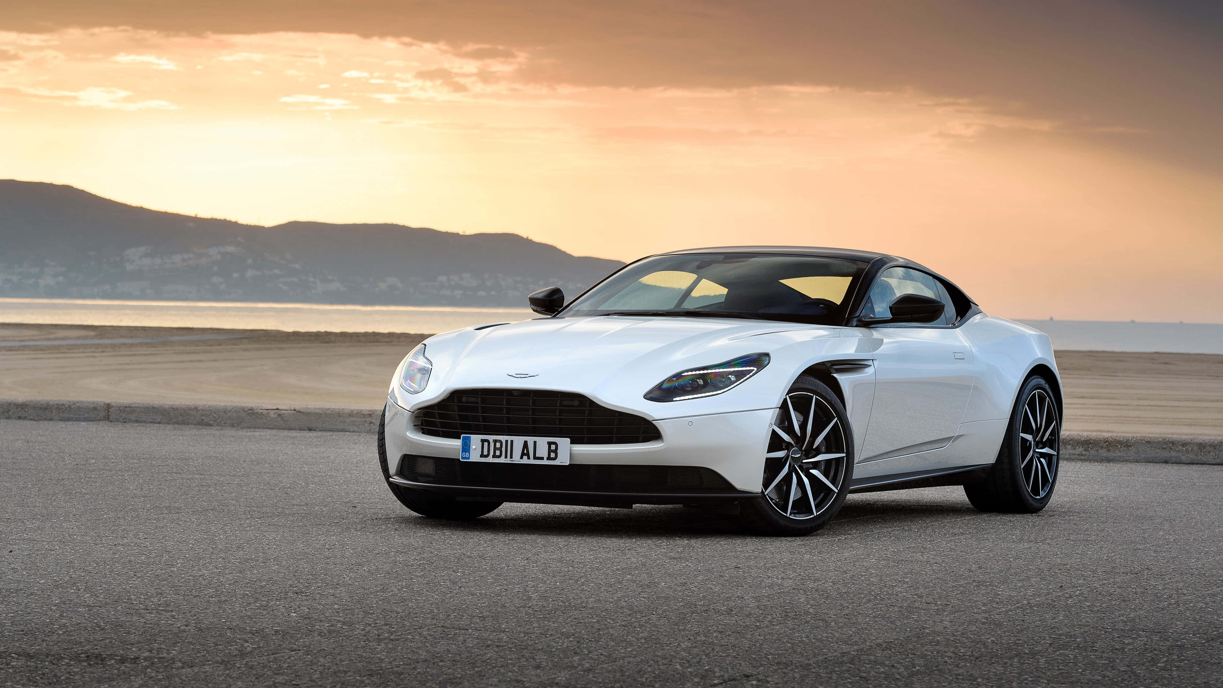 Aston Martin DB11, white, coastal road, 4K Desktop Wallpaper