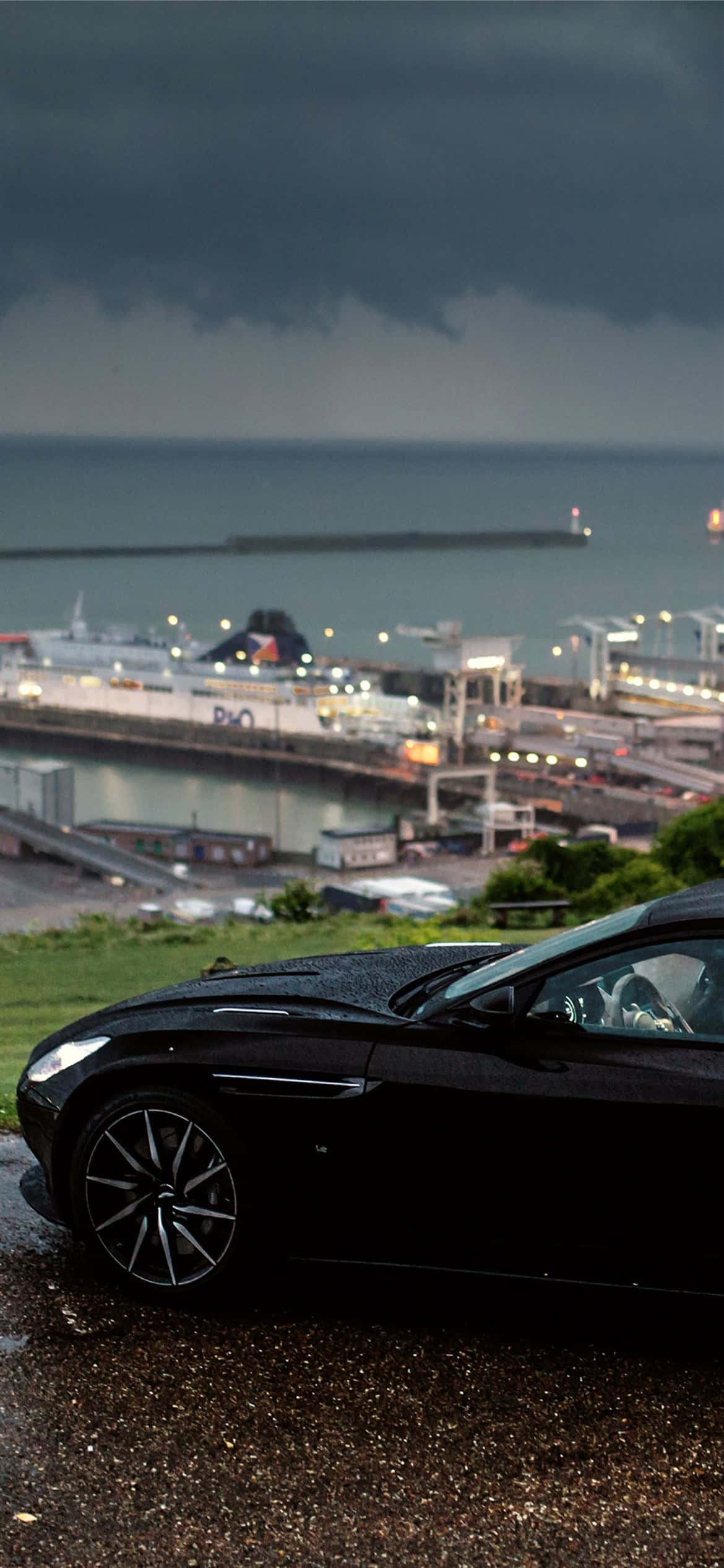 Aston Martin DB11, black, wet hill, Full HD Phone Wallpaper