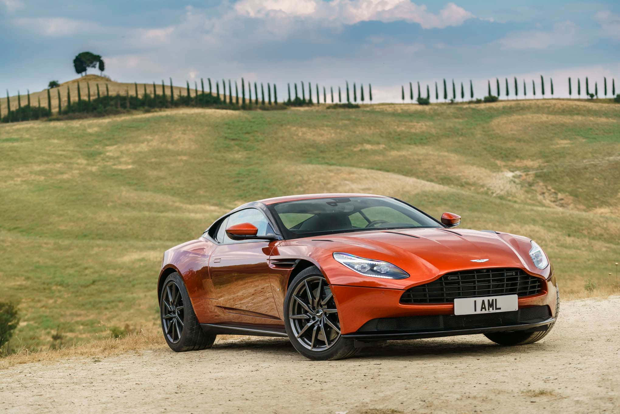 Aston Martin DB11, orange, dirt road, Full HD Desktop Wallpaper