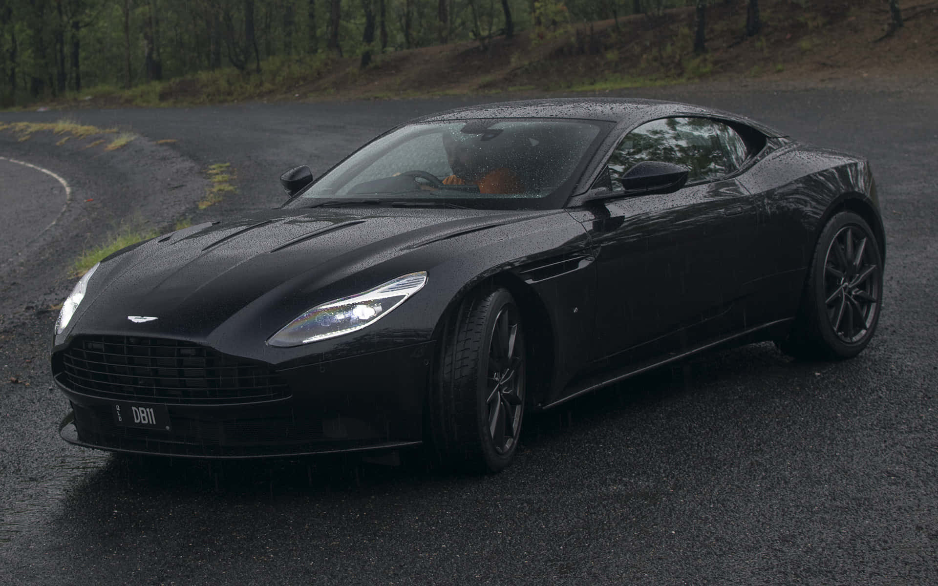 Aston Martin DB11, black, rain, Full HD Desktop Wallpaper