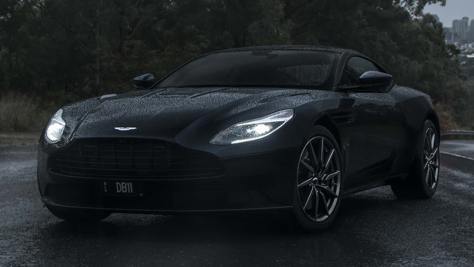 Aston Martin DB11, black, rain, Full HD Desktop Wallpaper
