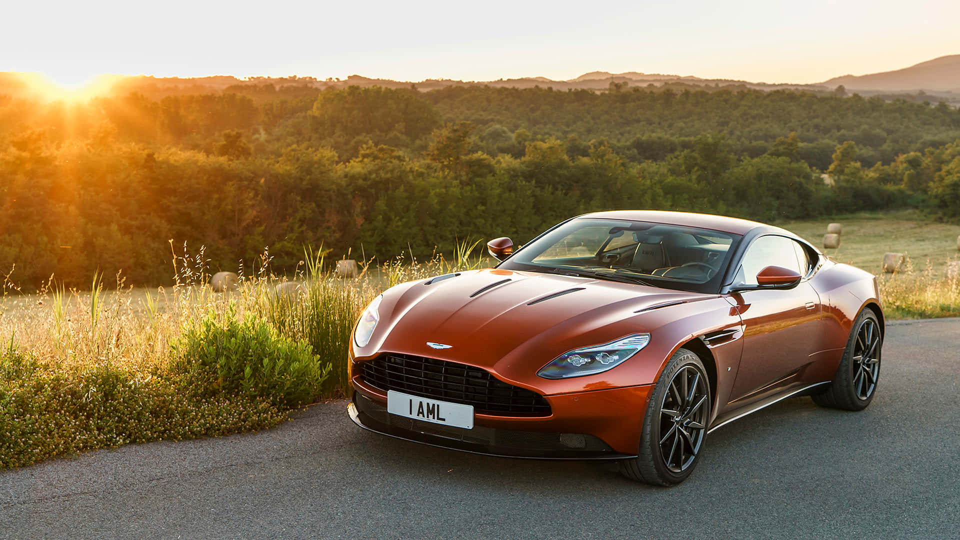 Aston Martin DB11, copper, golden sunset, Full HD Desktop Wallpaper