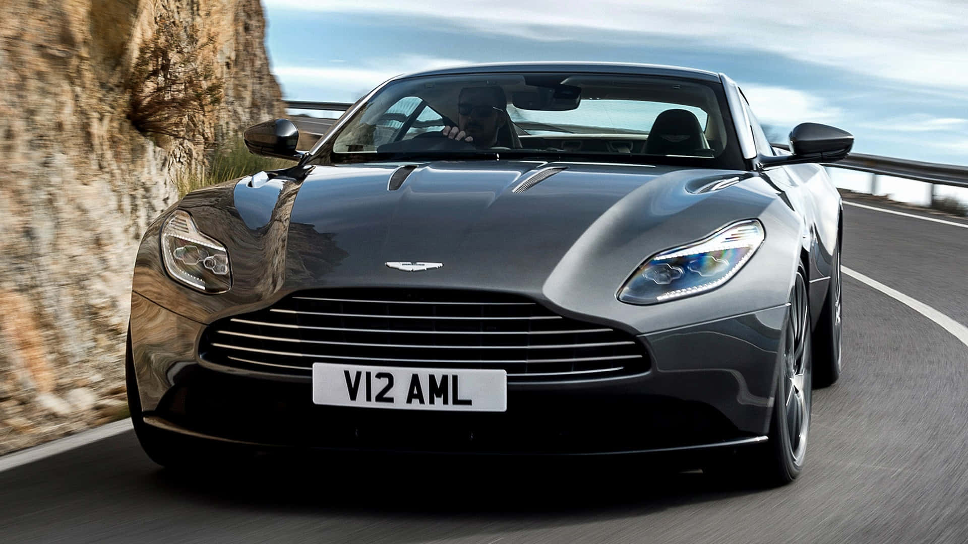 Aston Martin DB11, black, winding mountain road, Full HD Desktop Wallpaper