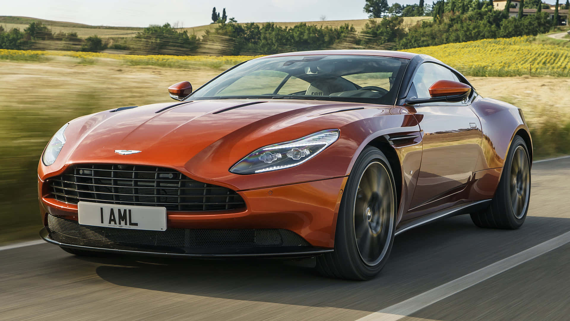 Aston Martin DB11, orange, sunlit rural road, Full HD Desktop Wallpaper