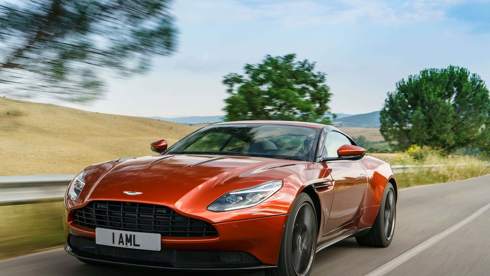 Aston Martin DB11, orange, winding rural road, Full HD Desktop Wallpaper