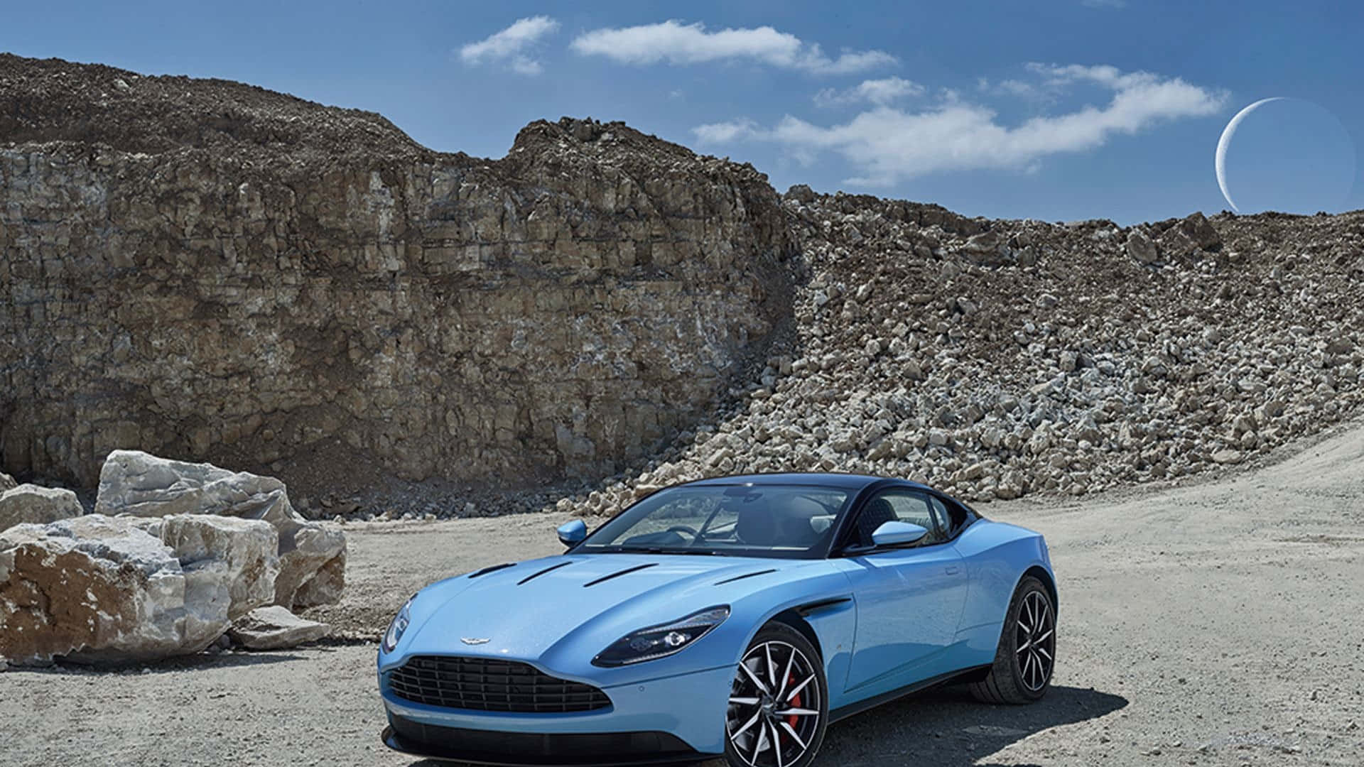 Aston Martin DB11, light blue, gravel, Full HD Desktop Wallpaper