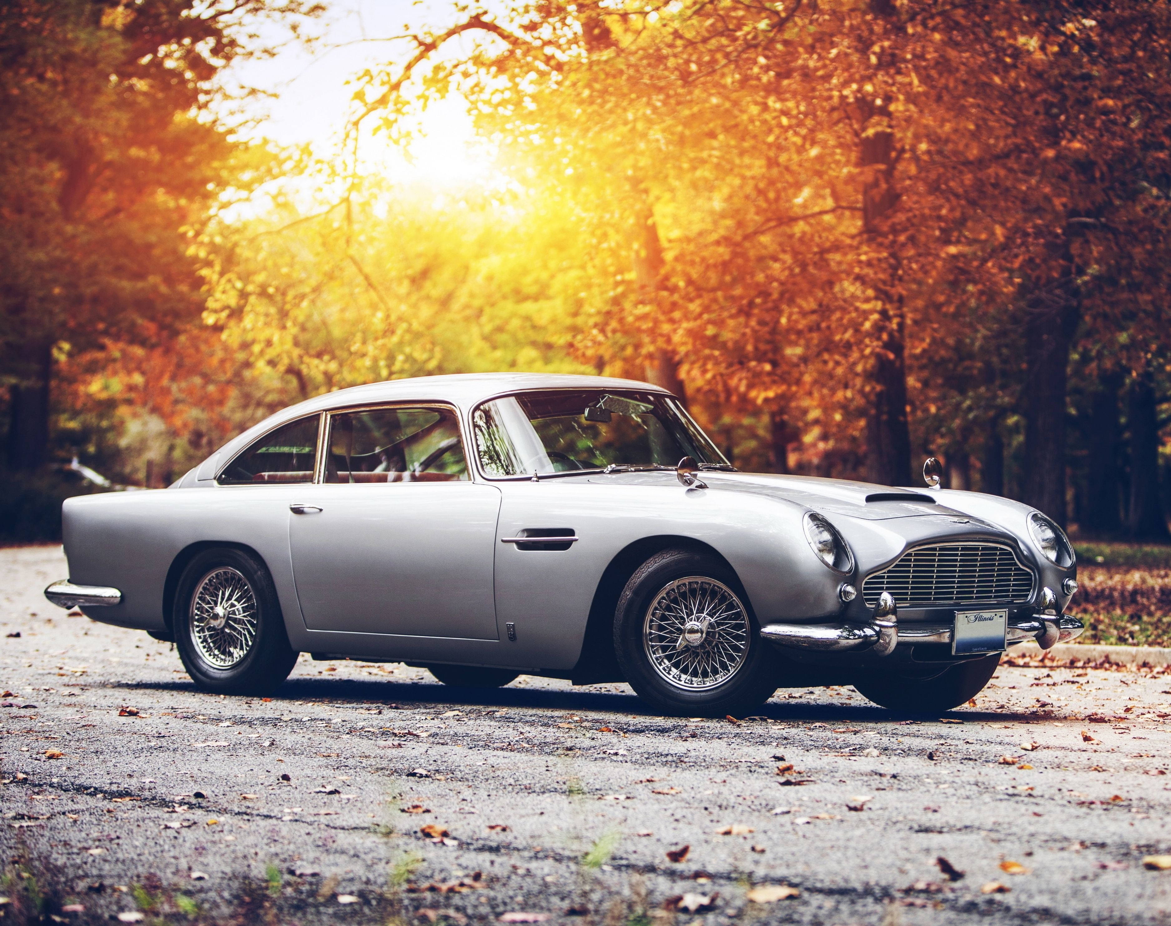 Aston Martin DB5, silver, classic car, 2K Desktop Wallpaper