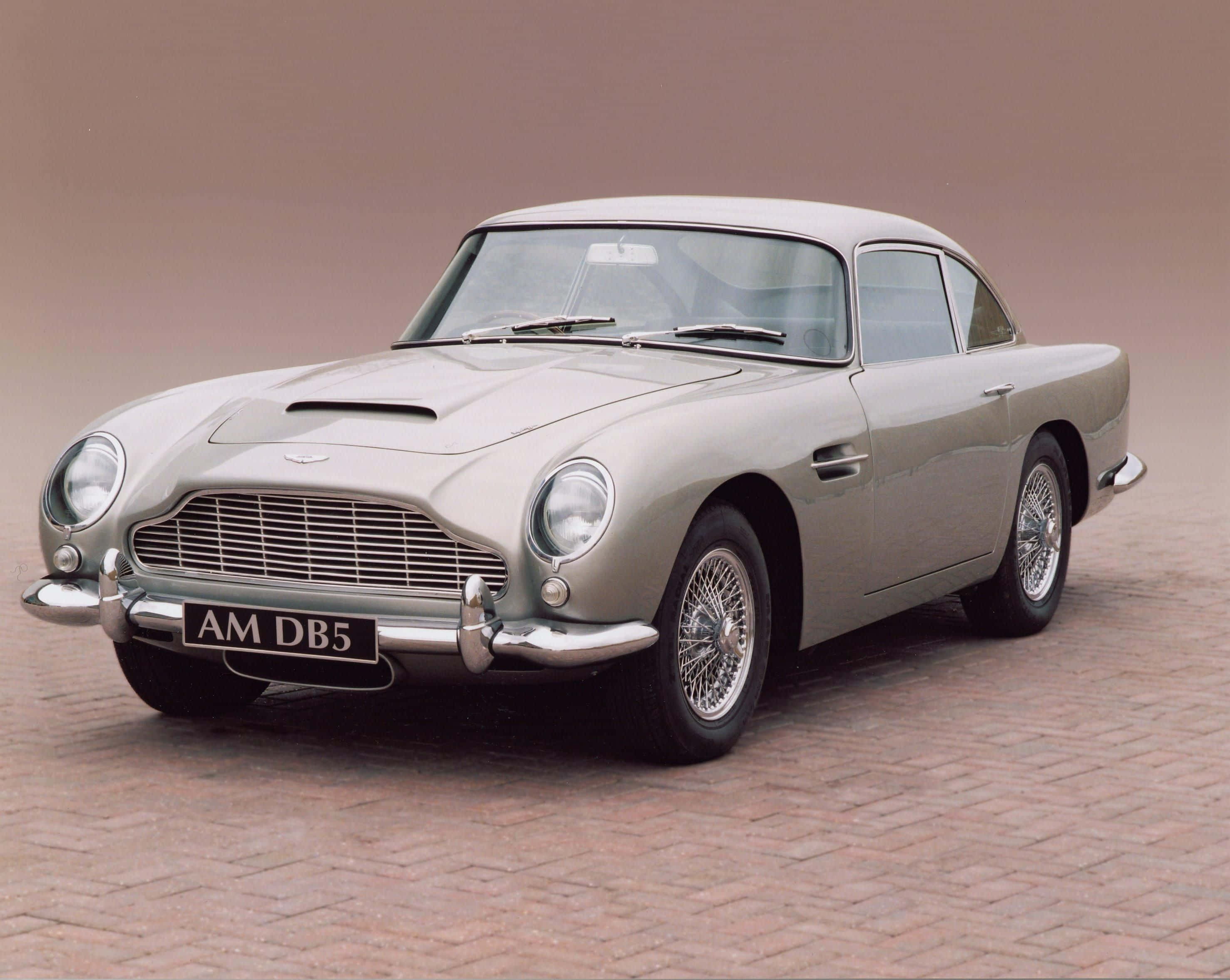 Aston Martin DB5, silver, brick pavement, 2K Desktop Wallpaper