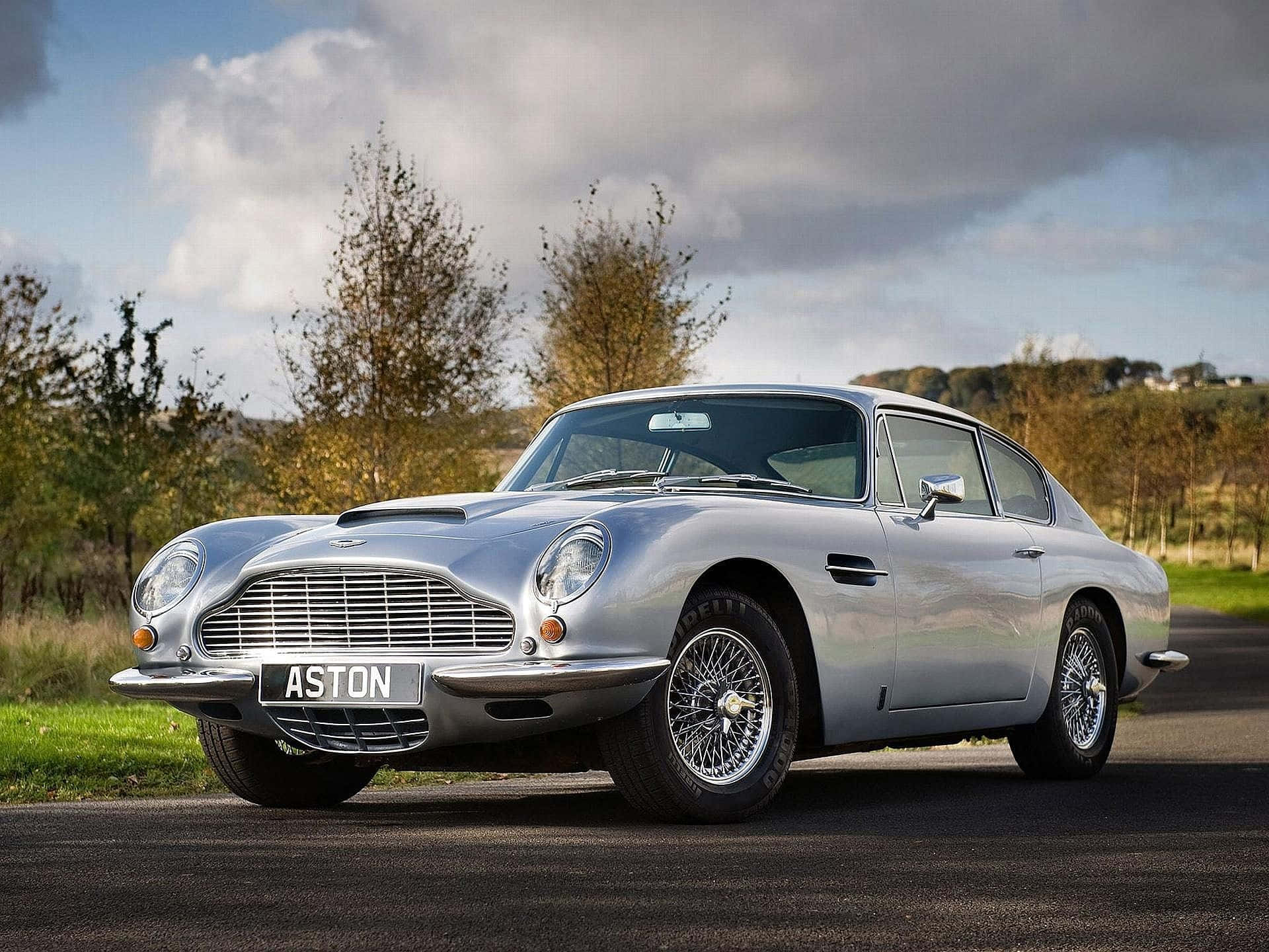 Aston Martin DB5, silver, cloudy skies, Full HD Desktop Wallpaper