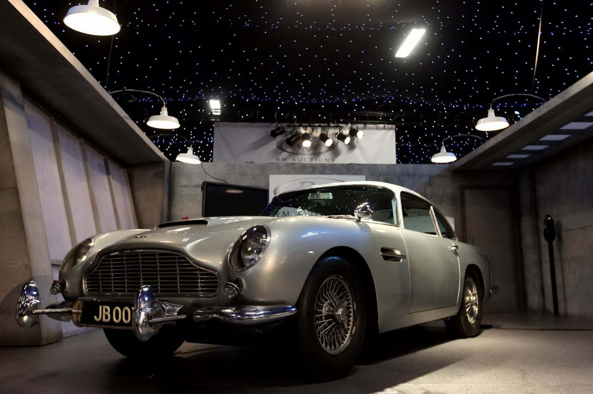 Aston Martin DB5, silver, spotlights, Full HD Desktop Wallpaper