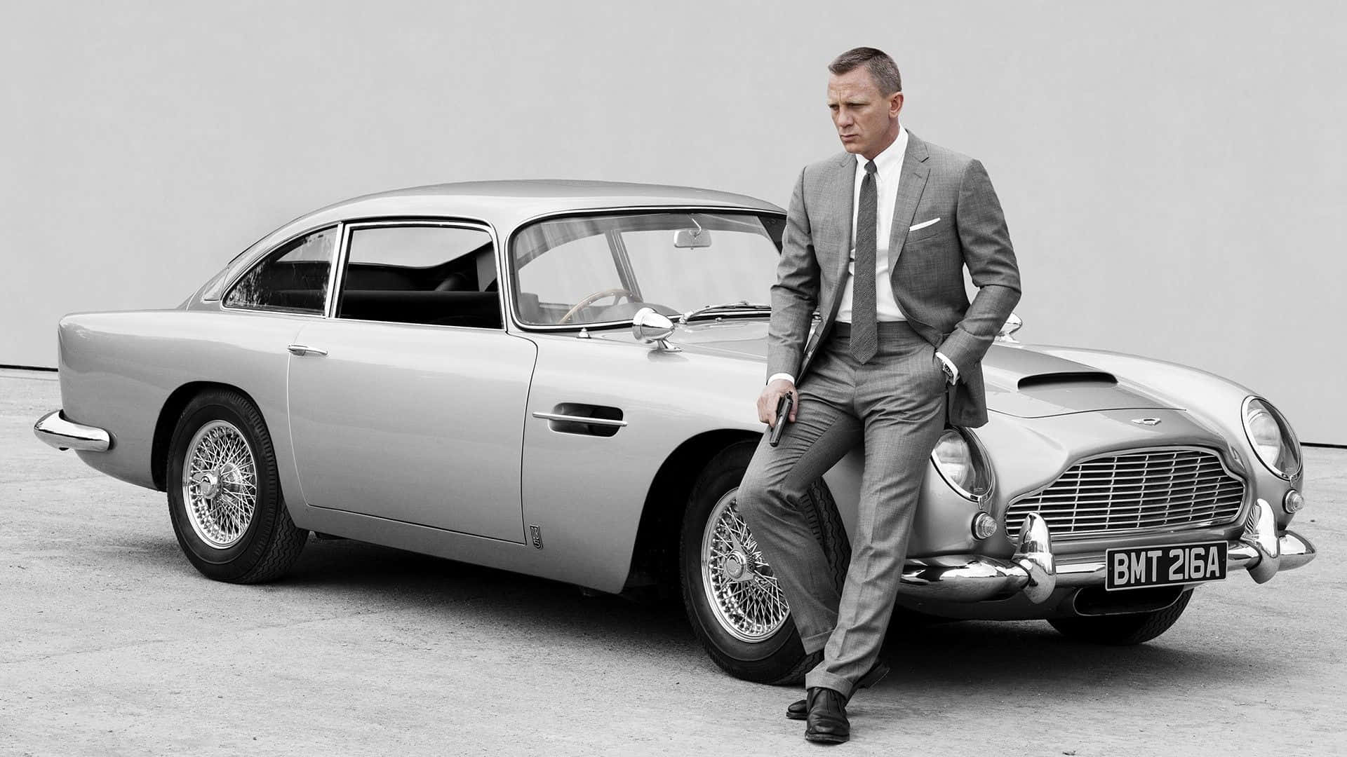 Aston Martin DB5, silver, minimalist studio setting, Full HD Desktop Wallpaper