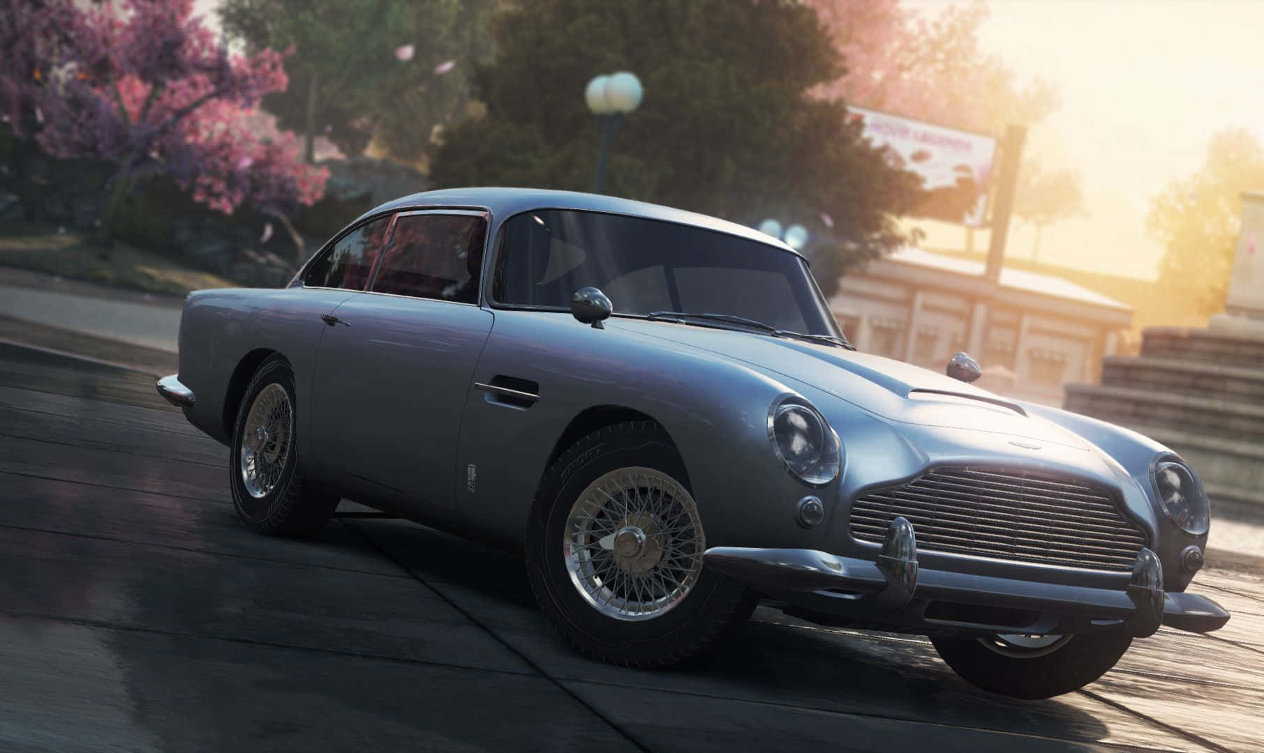 Aston Martin DB5, silver, sunlit street, HD Desktop Wallpaper
