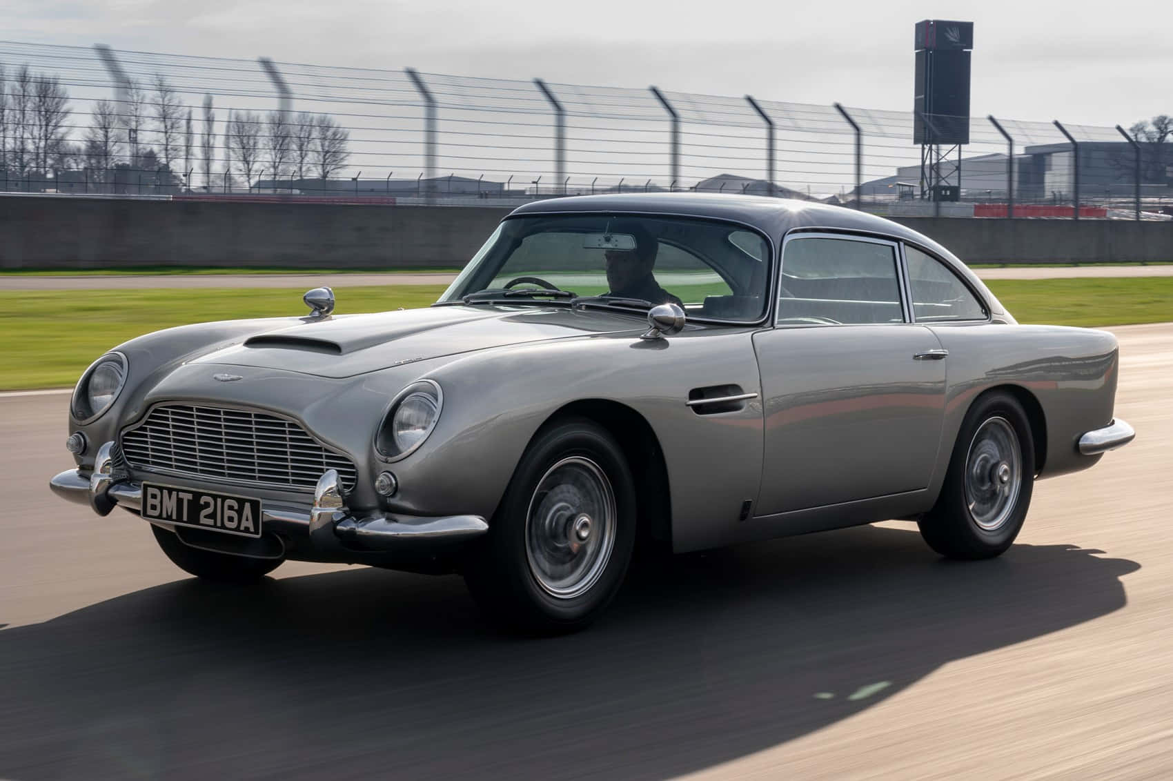 Aston Martin DB5, silver, racetrack, HD Desktop Wallpaper