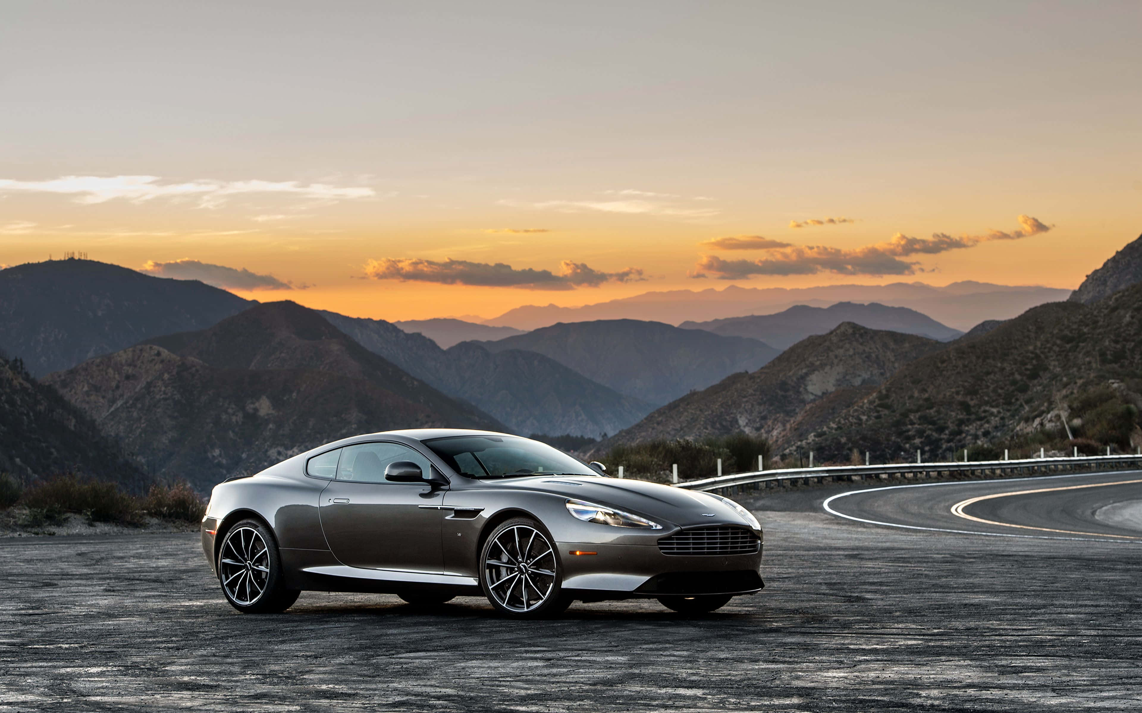 Aston Martin DB9, silver, mountain road, 4K Desktop Wallpaper