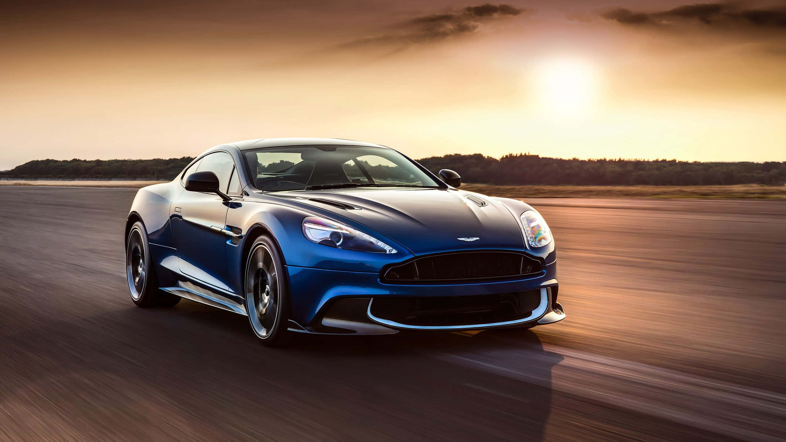 Aston Martin DB9, blue, runway, 2K Desktop Wallpaper