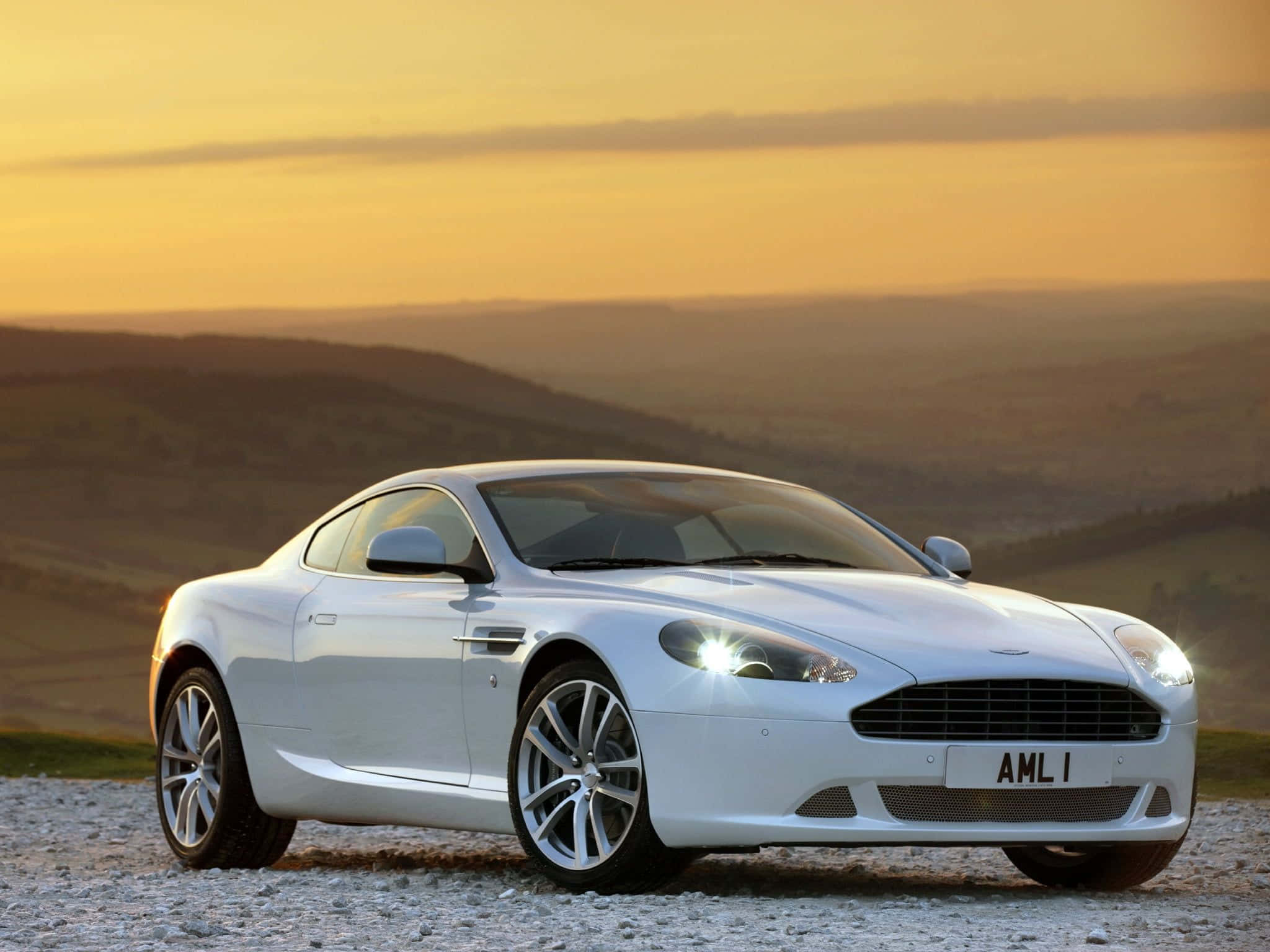 Aston Martin DB9, white, gravel road, Full HD Desktop Wallpaper