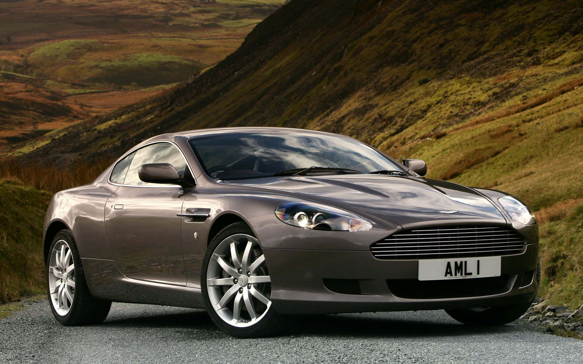 Aston Martin DB9, silver, gravel road, Full HD Desktop Wallpaper