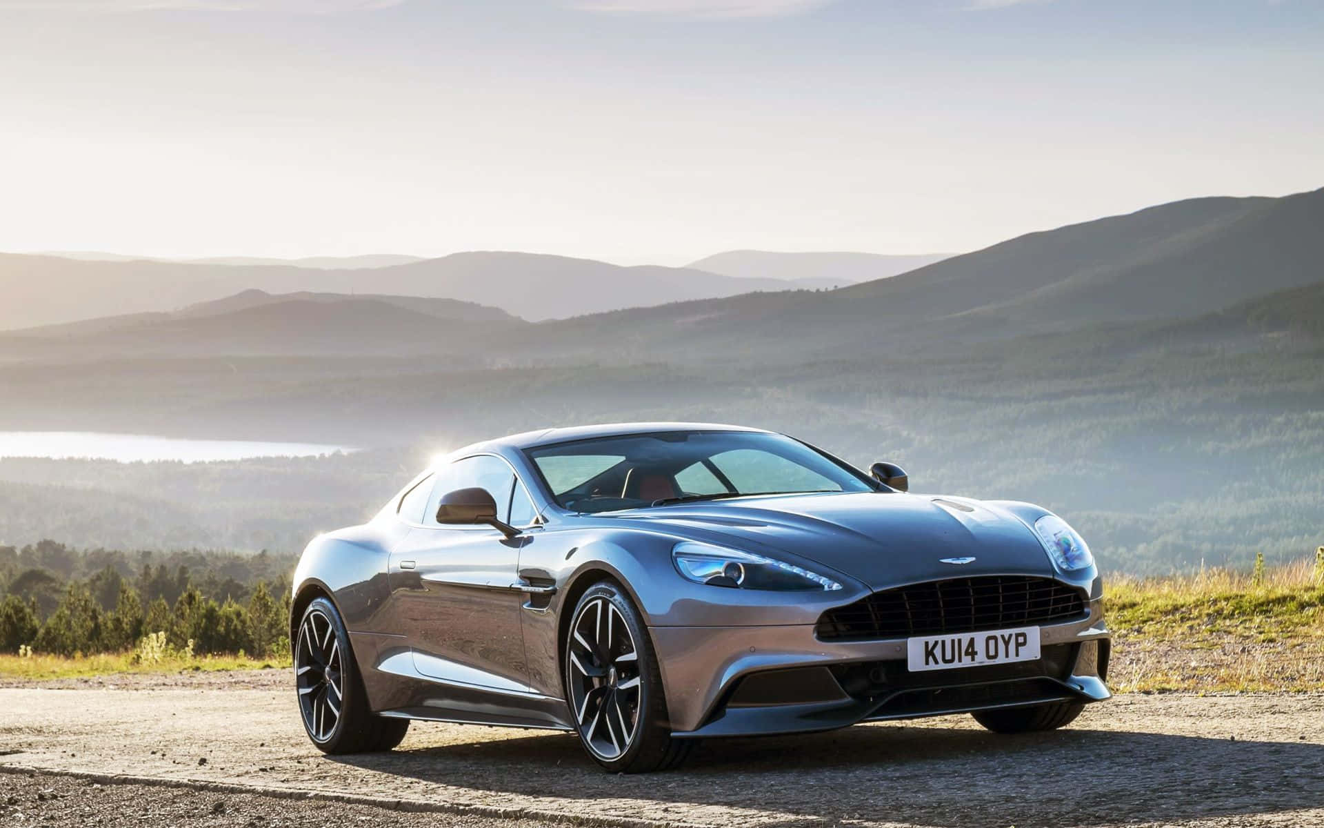 Aston Martin DB9, silver, gravel road, Full HD Desktop Wallpaper